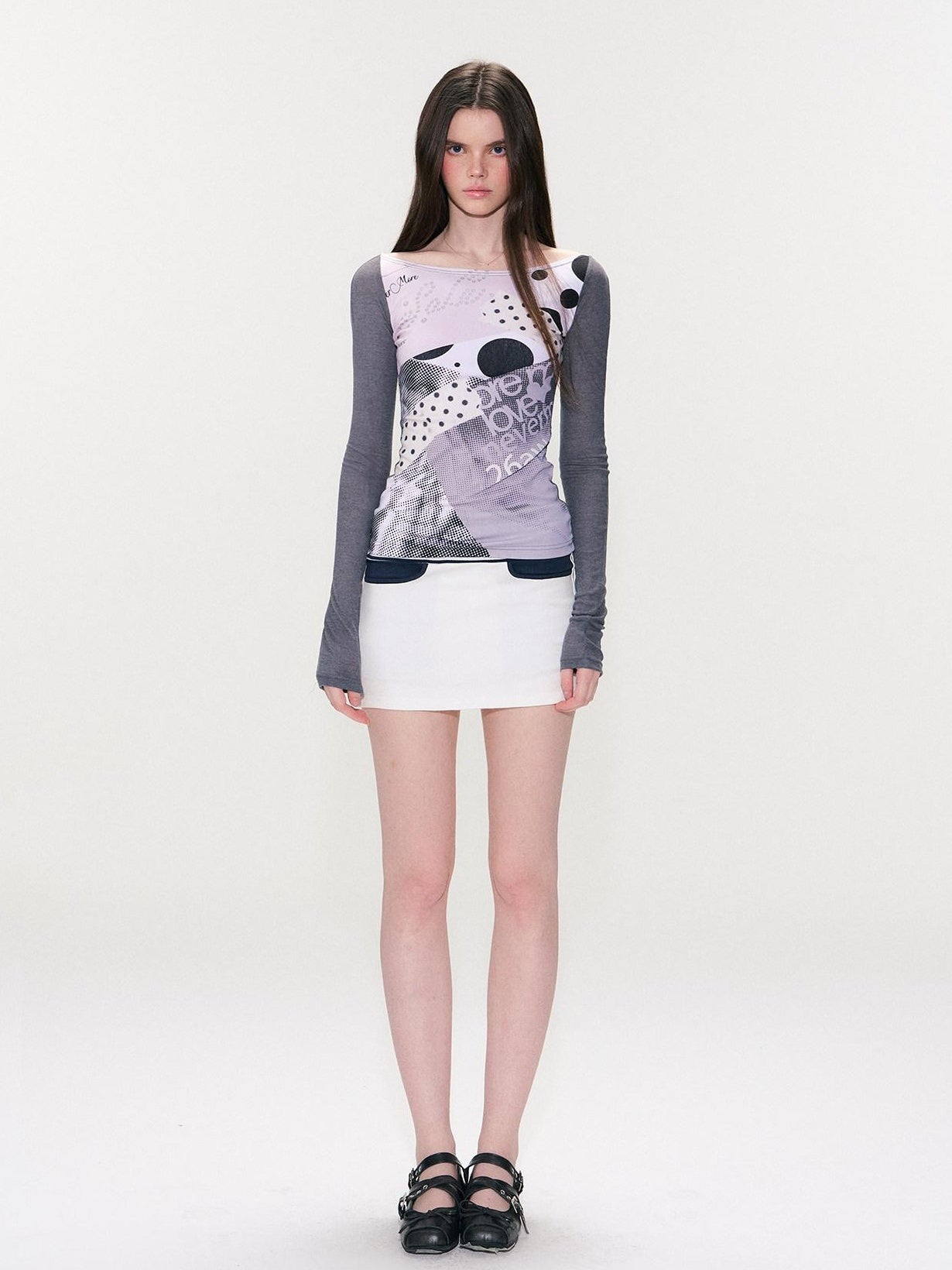 The NeverMore Contrast Printed Cotton Mid Waist Straight Bodycon Women White Mini Skirts
