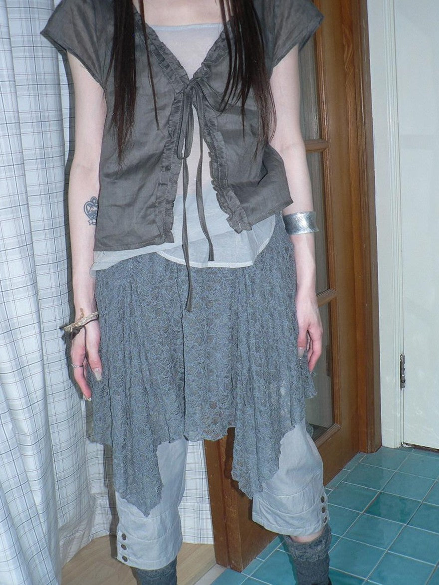 ang project Gray Patchwork Gathered Irregular Layered A Line Women&