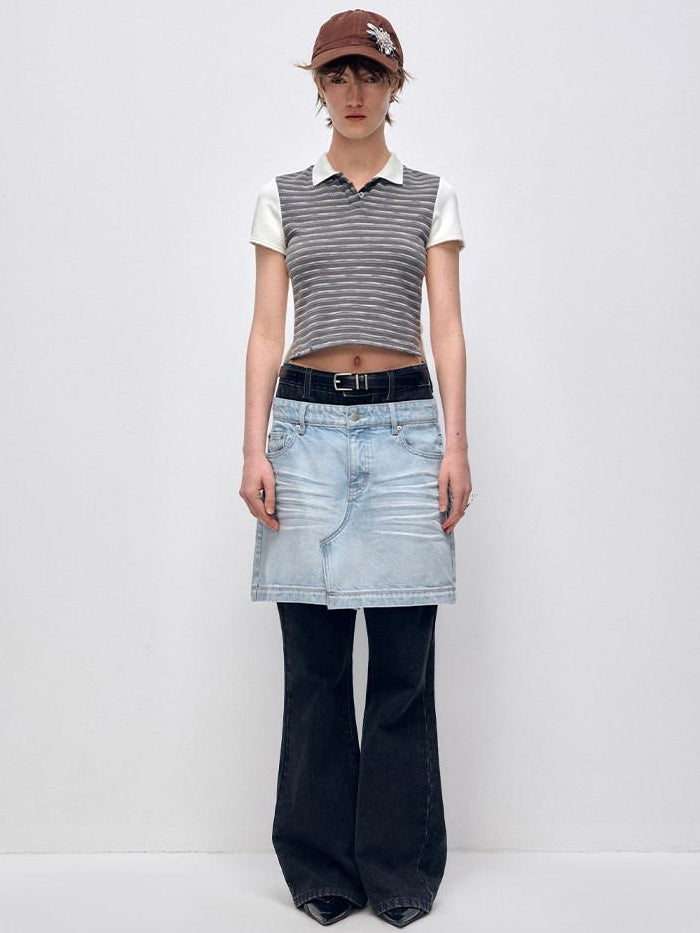 RUN TO THE FUTURE High Stretch Slim Fit Natural Waist Zipper Everyday Blue Black Denim Flare Jeans