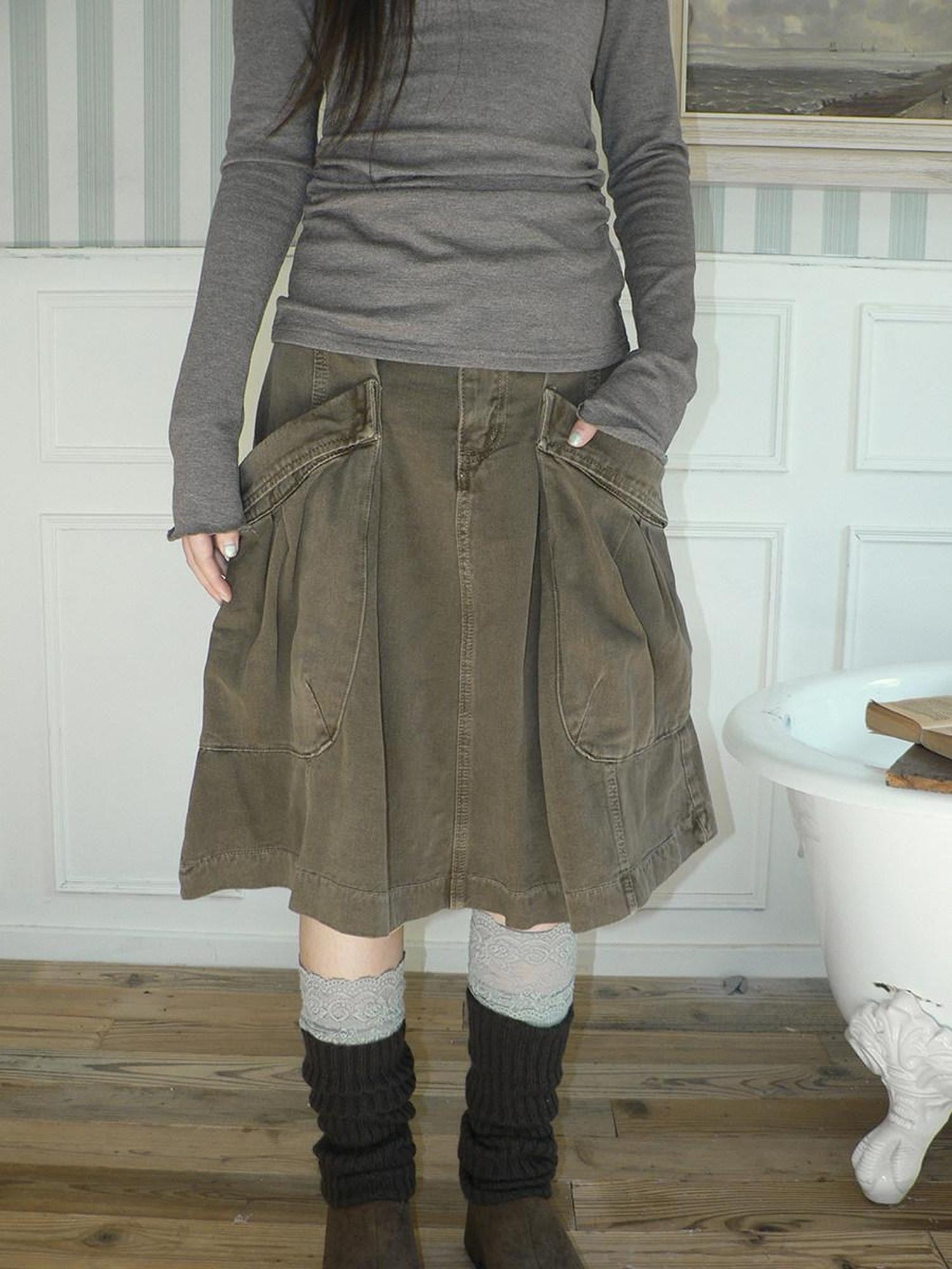 ang project Pleated Washed Distressed Pockets Vintage Women&