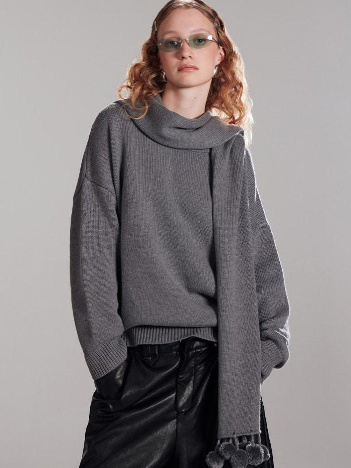 RUN TO THE FUTURE Thermal Commuter Loose Unisex Wool Cashmere Crewneck Gray Sweaters