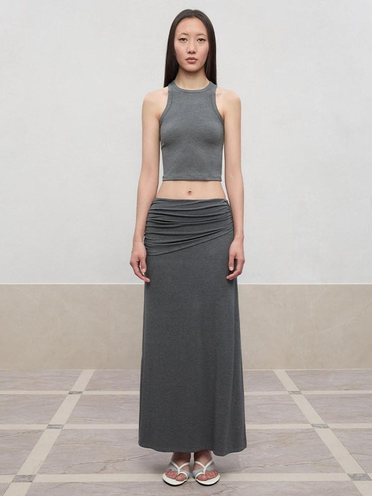 RUN TO THE FUTURE Lyocell Stretch Ruched Princess Midwaist Women City Commute Maxi Skirts