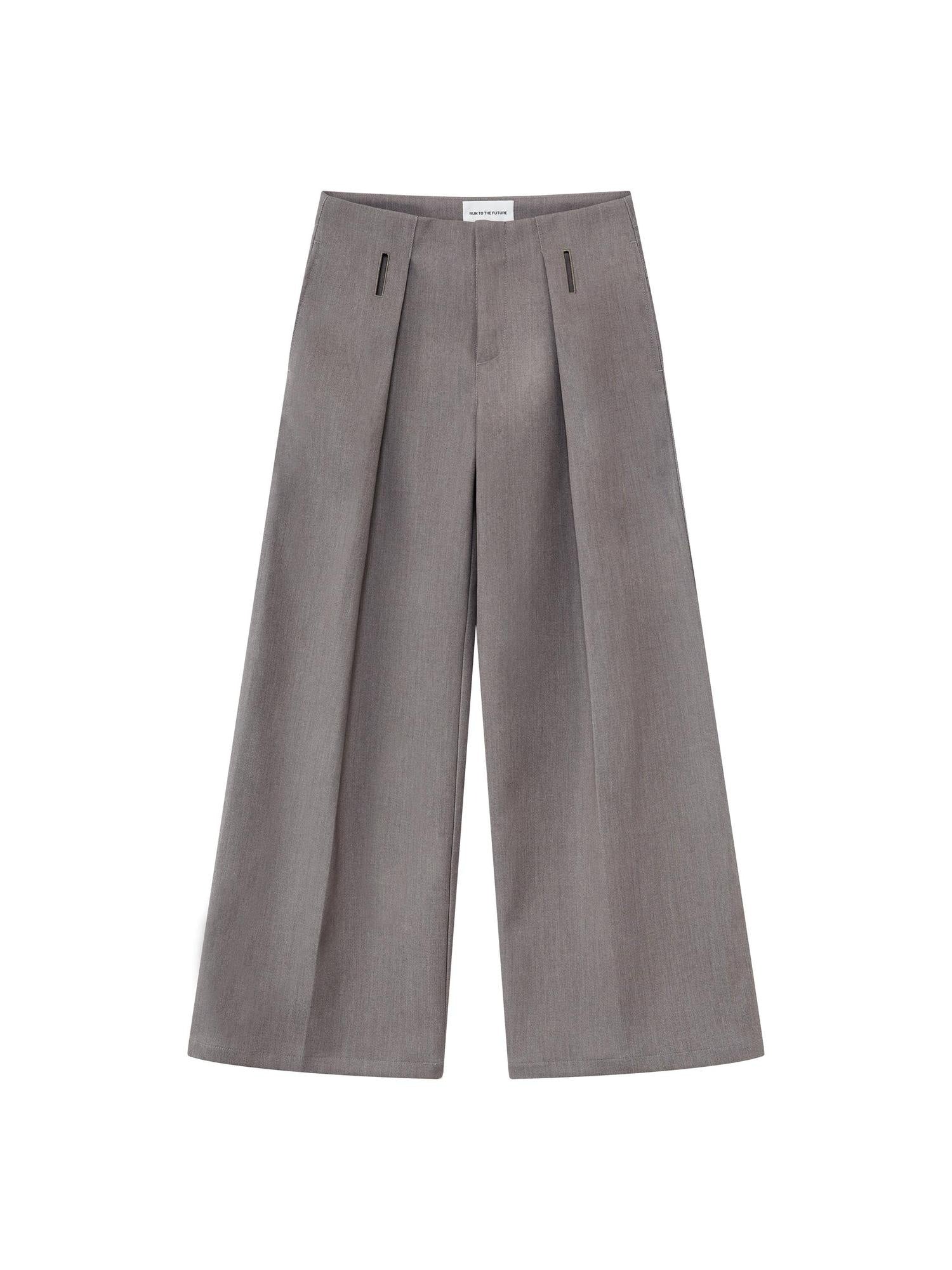 RUN TO THE FUTURE Low Rise Jacquard Minimal Casual Women Light Heather Gray Wide-Leg Pants