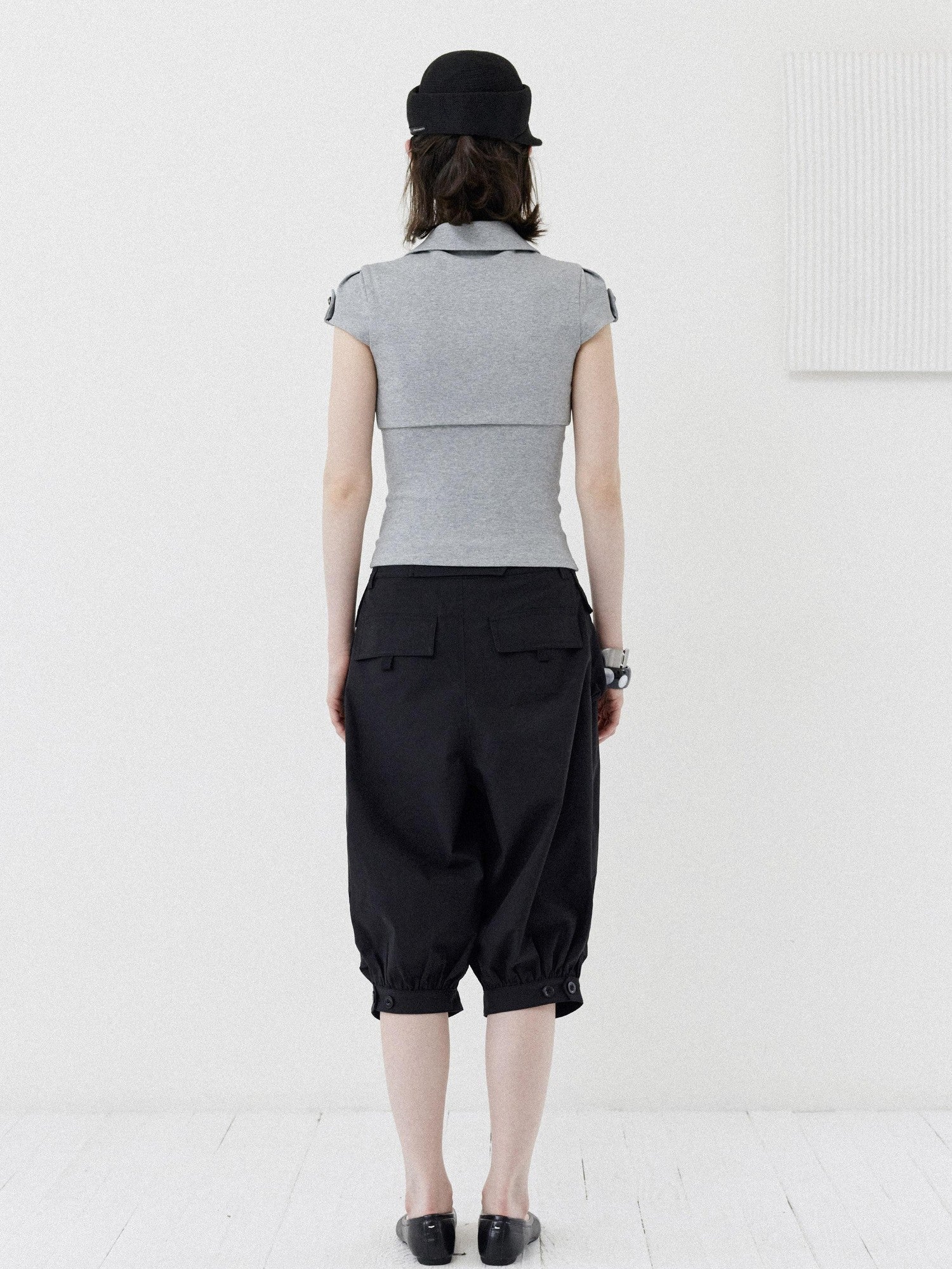 DKZ OFFICIAL Grey Double Breasted Cropped Collared Women&