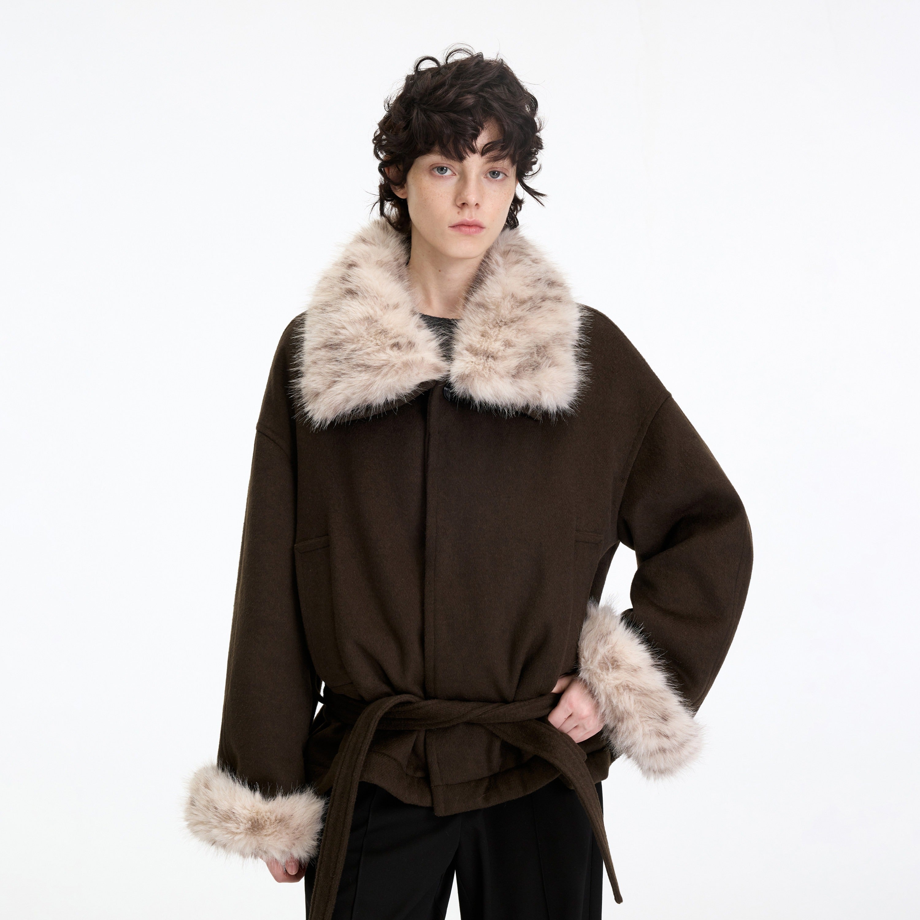 RUN TO THE FUTURE Thick Loose Fit Lapel Tie Midlength Casual Female Zelkova Green Track Jackets