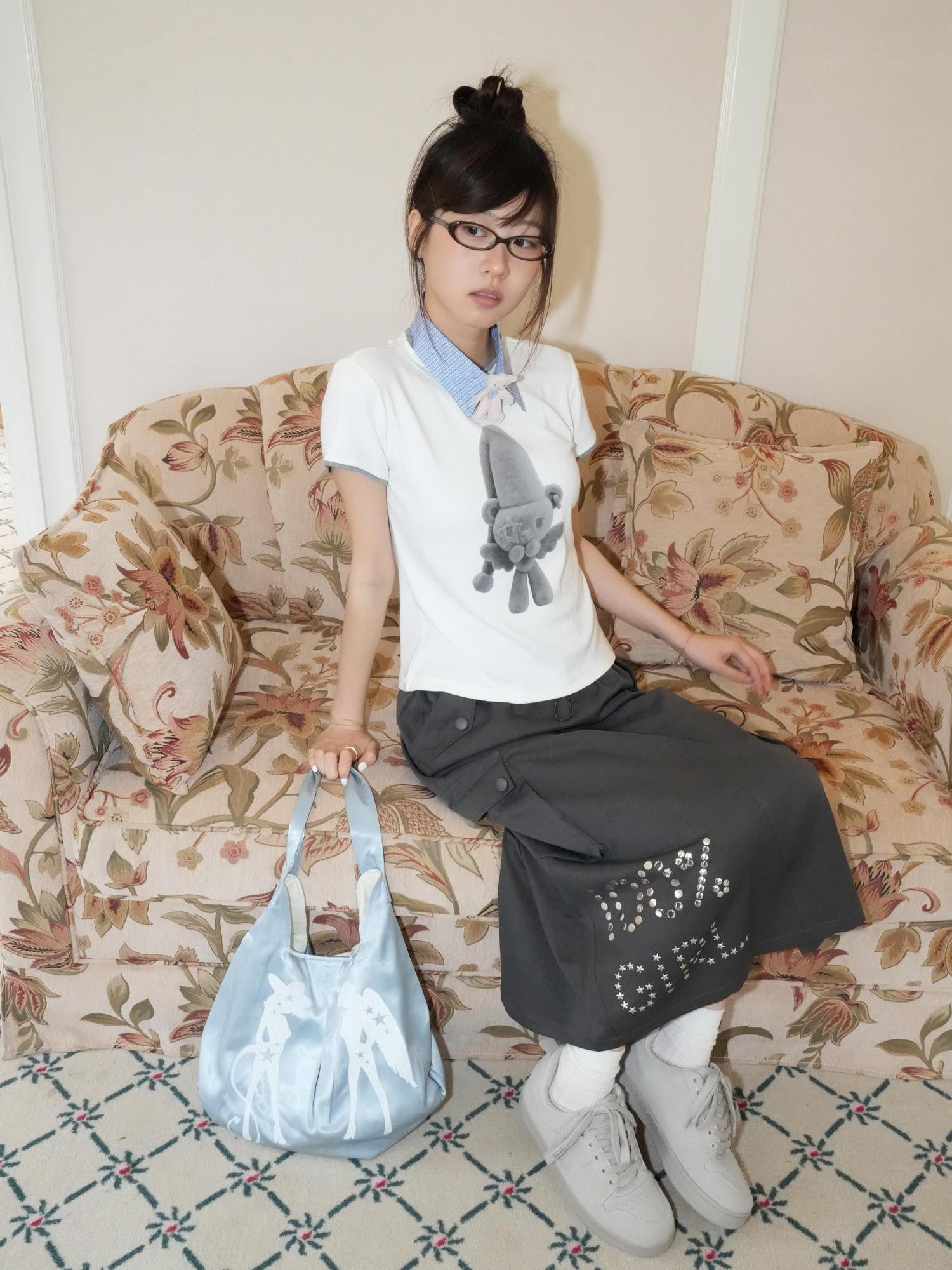 takeabreak Light Blue Silky Satin Tote Print Women&