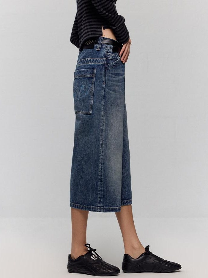 RUN TO THE FUTURE Washed Blue Denim Low Waist Relaxed Fit Casual Zipper Fly Wide-Leg Jeans