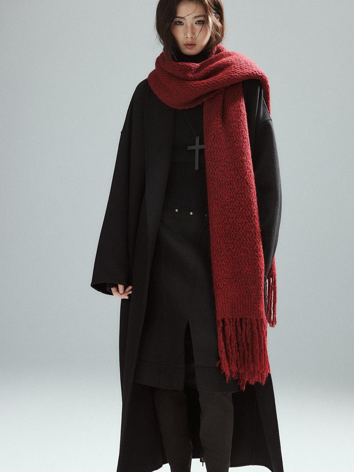 Low pixel Cozy Acrylic Wool Blend Korean Style Unisex Long Solid Red Decorative Scarves