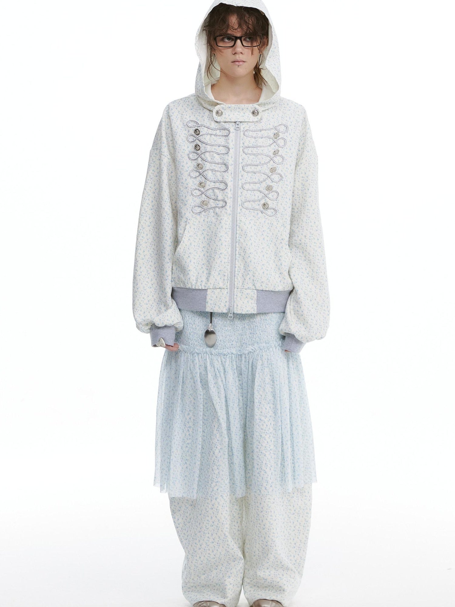 nit alcove Floral Zip Hoodie Loose Fit Long Sleeve Unisex Long Pants Top & Pants Sets