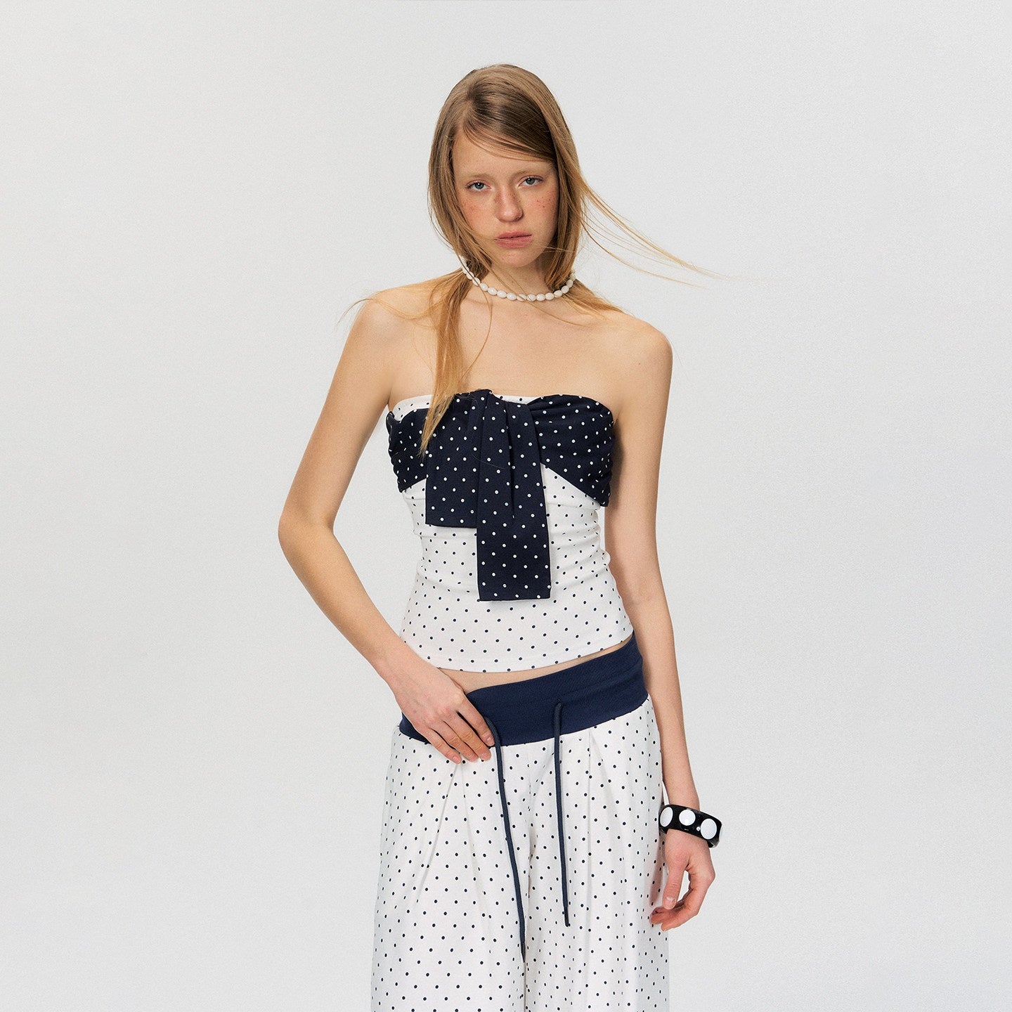 The_NeverMore_Polka_Dot_Cotton_Two_Piece_Colorblock_Sexy_High_Waist_Pants_Tube_Tops_MISSTT