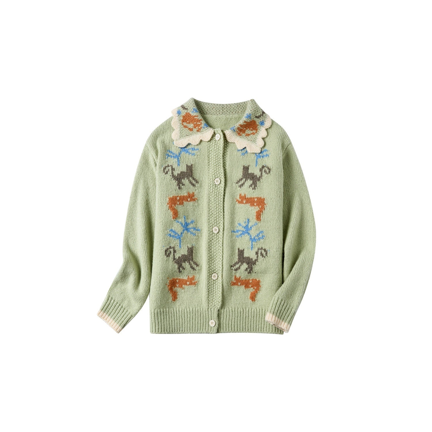 OuttheBlue Warm Acrylic Wool Commuter Loose Jacquard Mint Green Cardigans