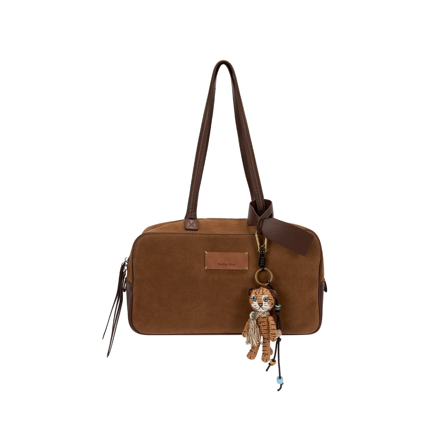 OuttheBlue Tassel Vintage Square Single Strap Faux Leather Brown Boston Tote Bags