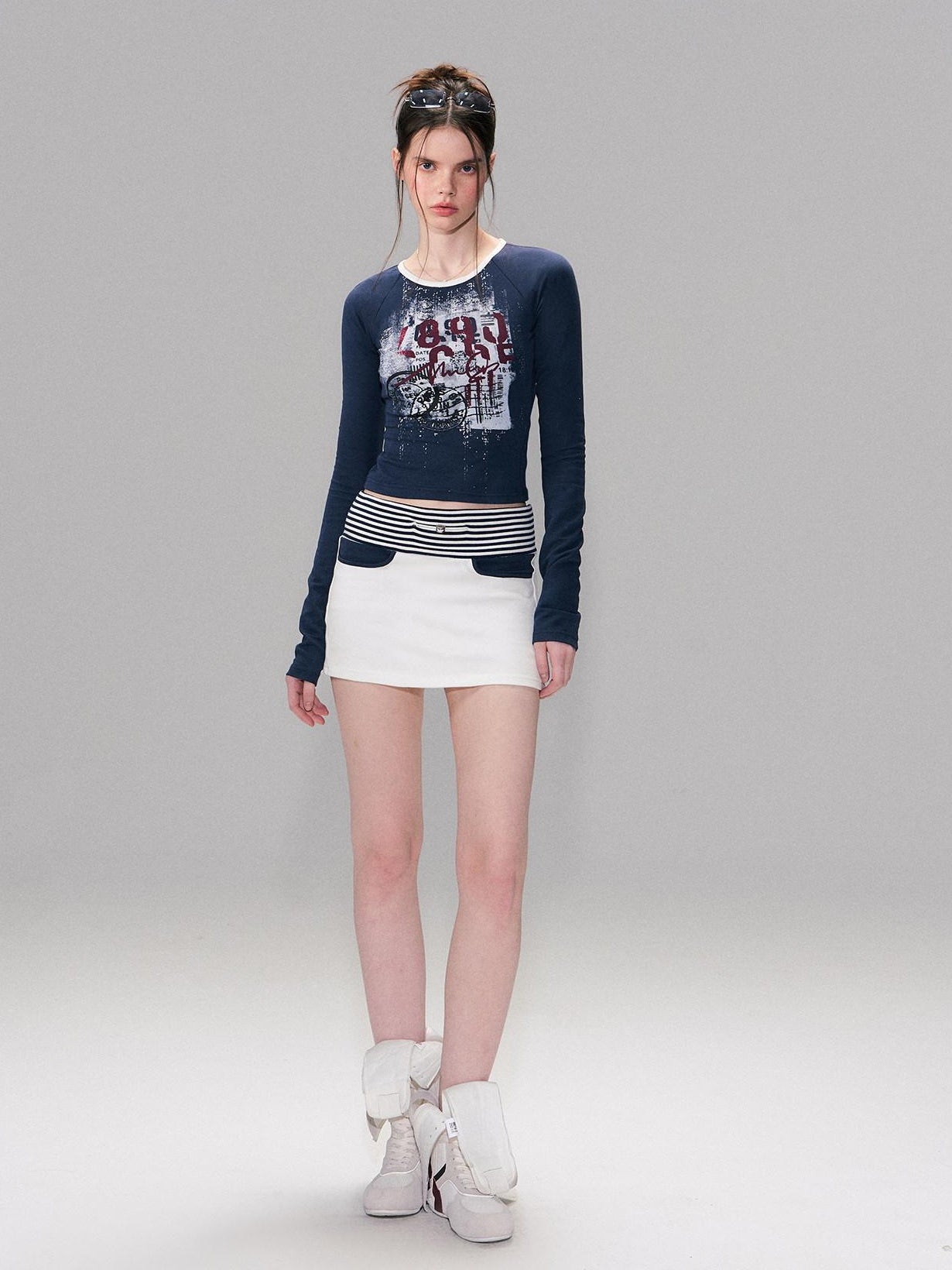 The NeverMore Cotton Blend Letter Print American Slim Fit Cropped Women Long Sleeve T-Shirts