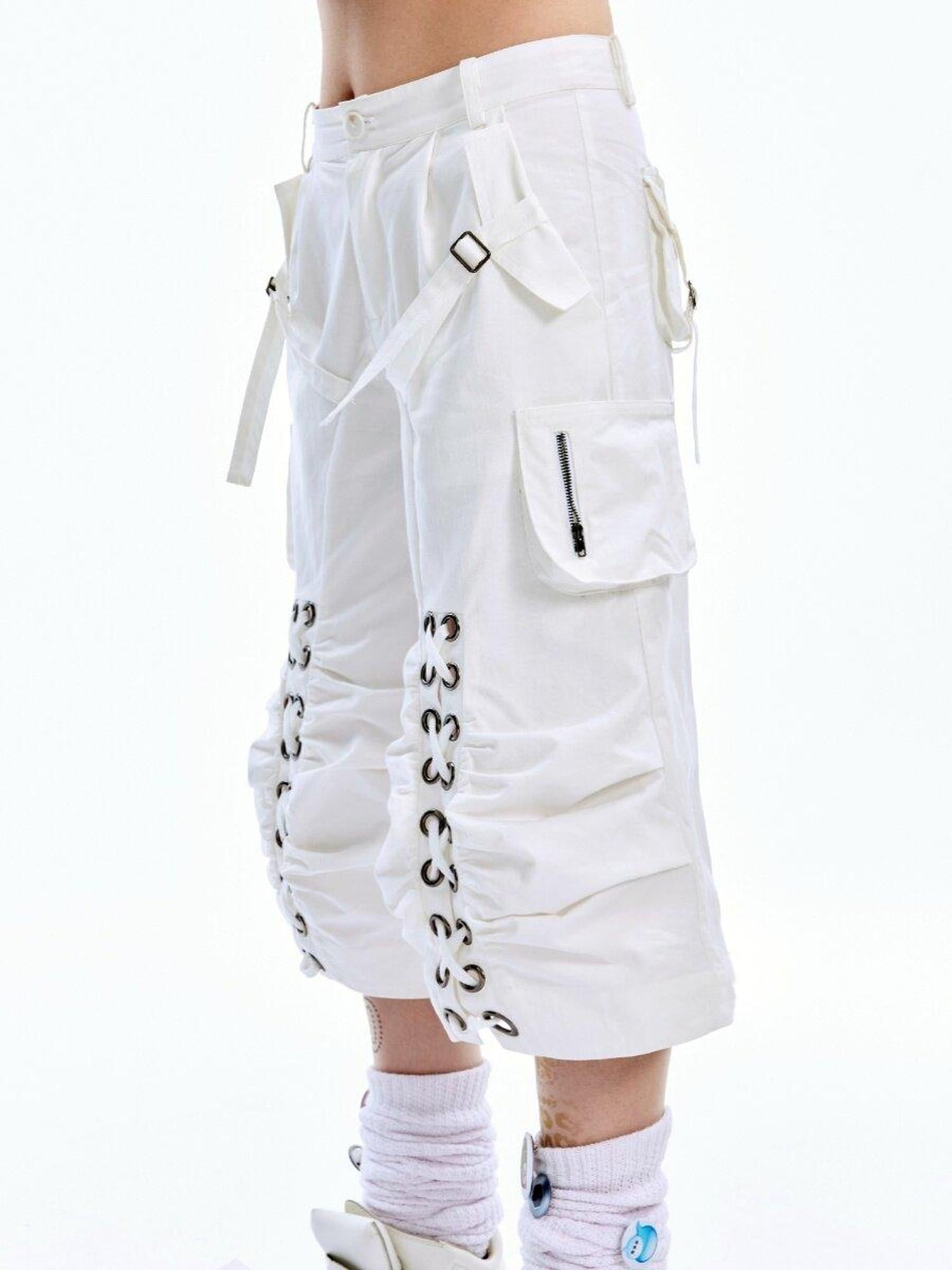 nit alcove Original Baggy Low Waist Cotton Unisex White Casual Street Mid-Length Shorts