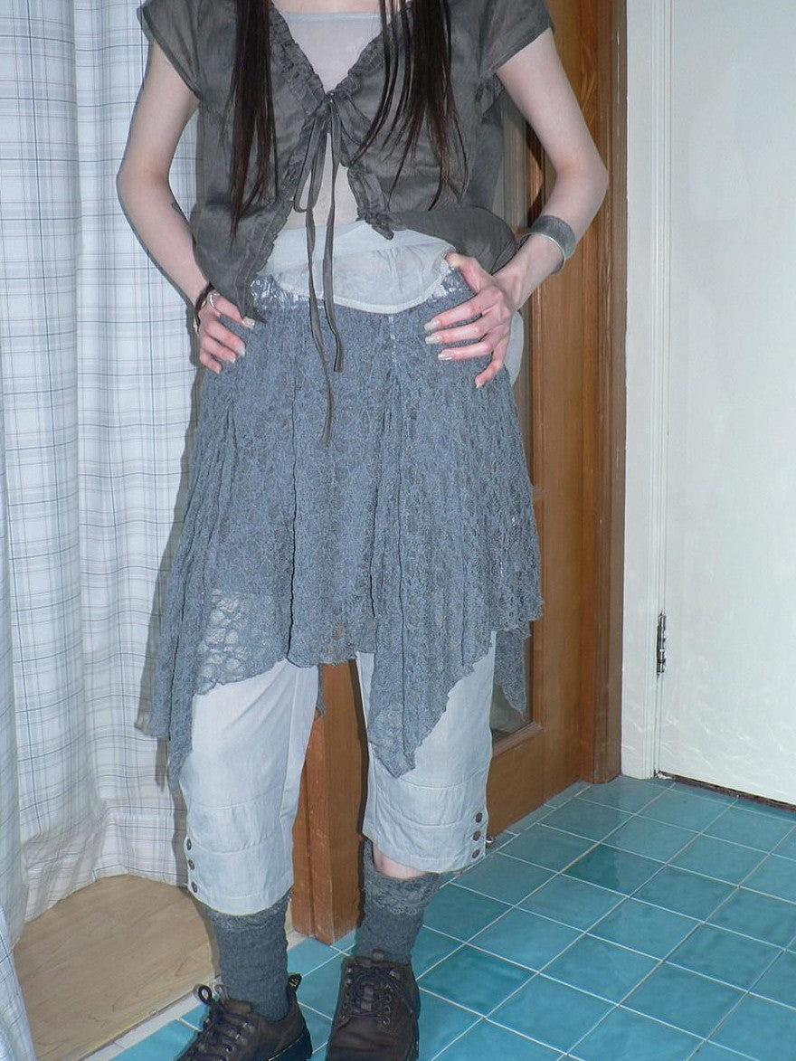 ang project Gray Patchwork Gathered Irregular Layered A Line Women&