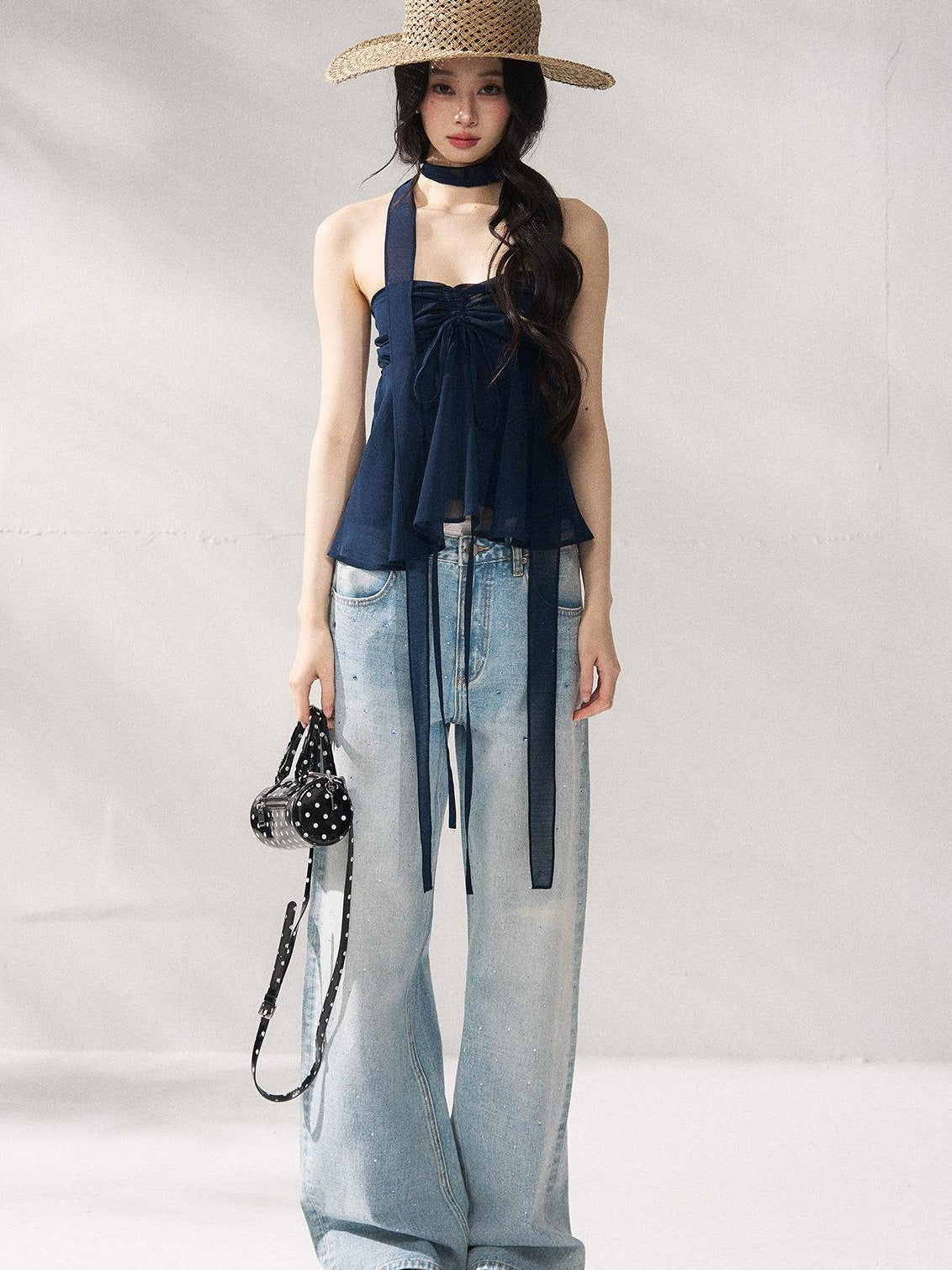 7Shiftin Structured Cotton Natural Waist Zipper Fly Women Blue Denim Straight Leg Jeans