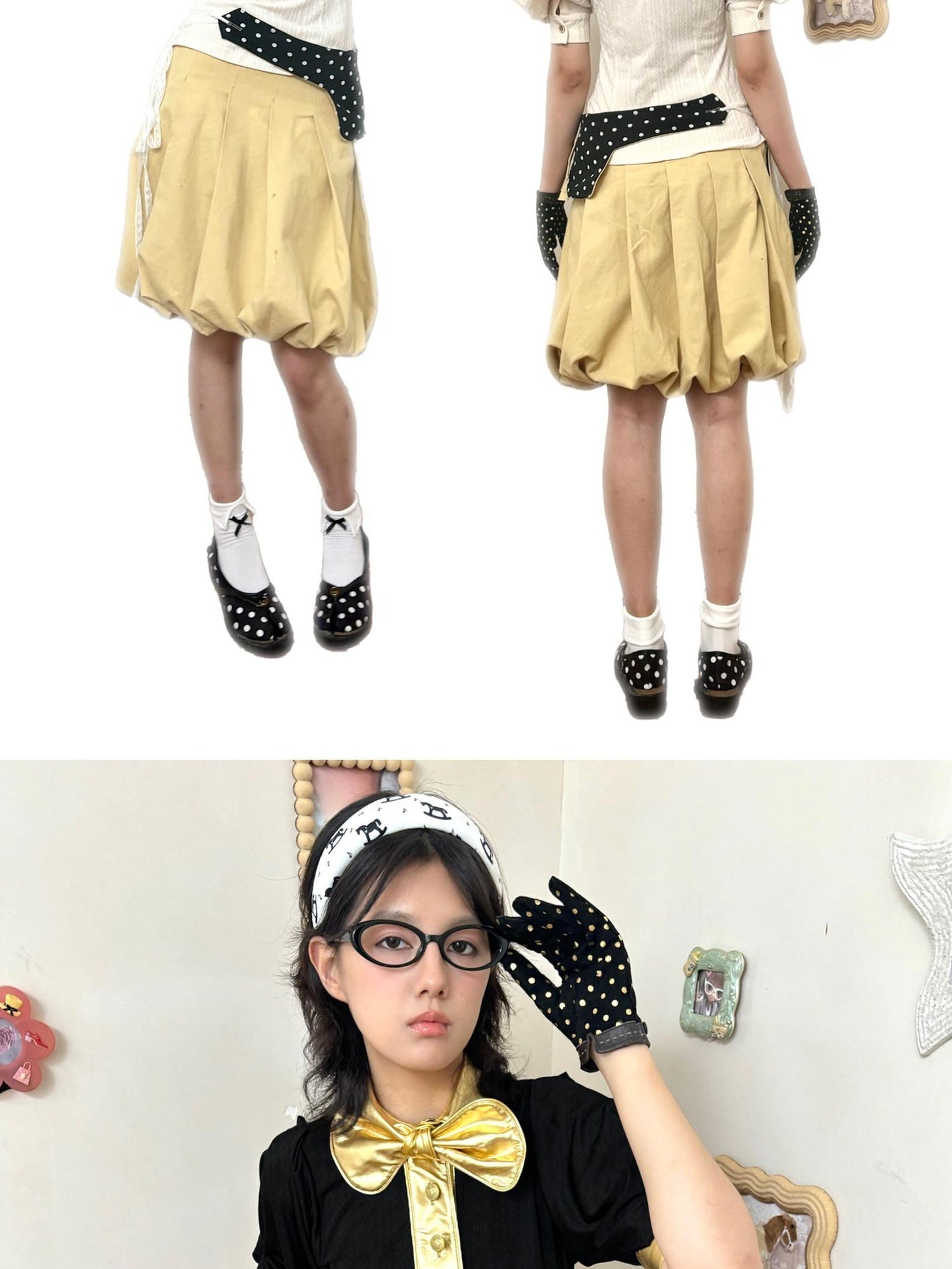 nit alcove Slimming Cute Loose Folded Princess Short Sleeve Unisex Shape Retaining Blouses