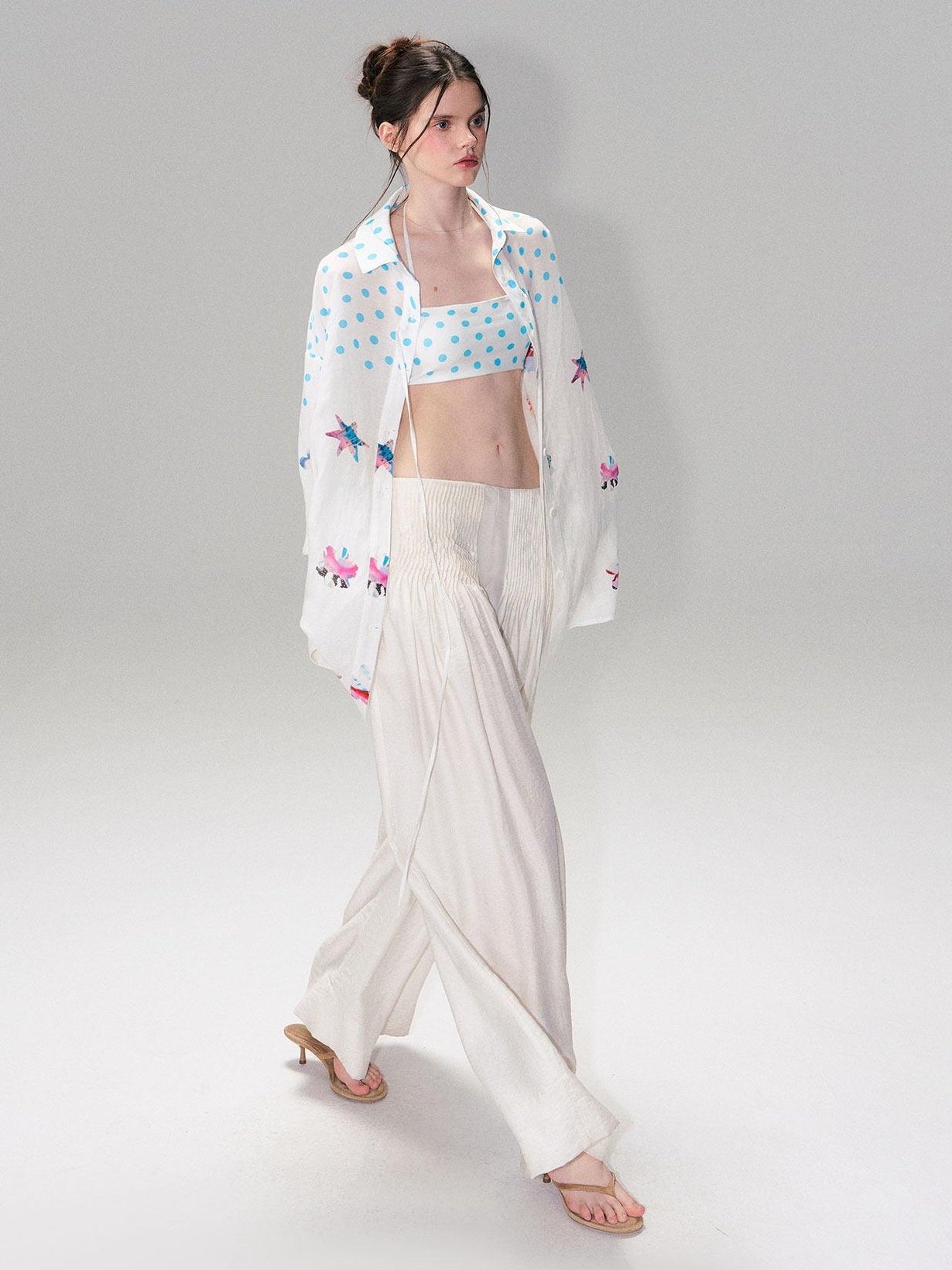 The NeverMore Soft Breathable Linen Blend Relaxed Drop Shoulder Polka Dot Long Sleeve Shirts
