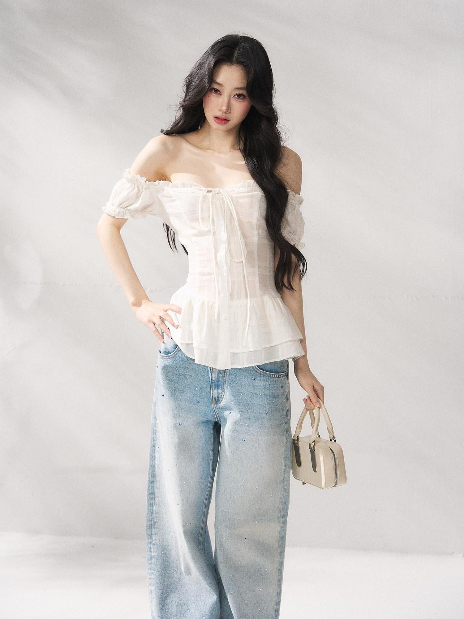 7Shiftin Cooling Breathable Light Waist Slim Women Cotton Tee Off Shoulder Crop Tops