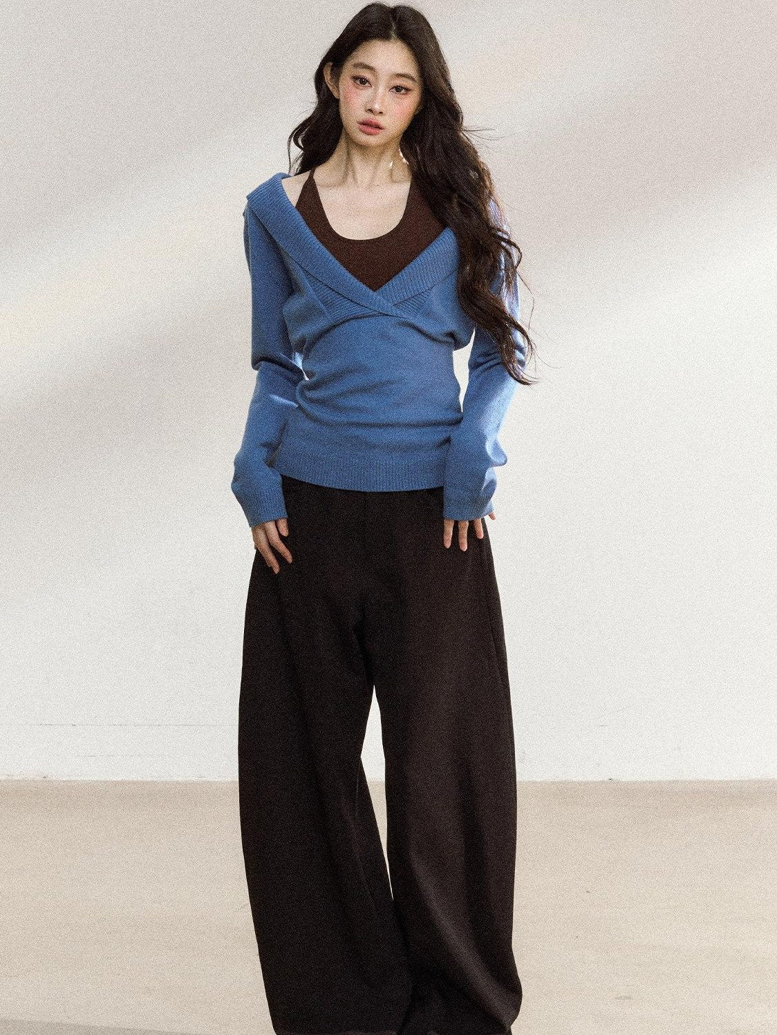 7Shiftin Soft Modal Acrylic Blend Casual V-neck Pullover Long Sleeve Women Knit Sweaters