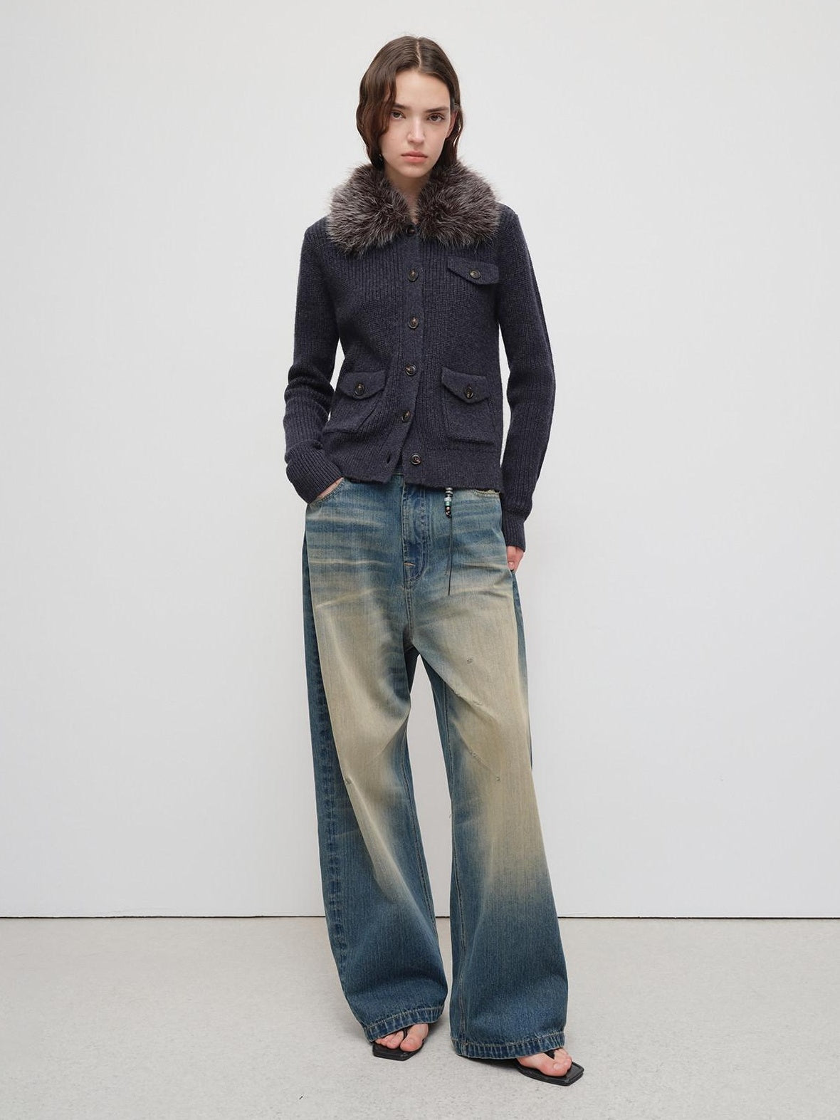 RUN TO THE FUTURE Durable Distressed Vintage Blue Low Rise Wide Leg Casual Denim Straight Jeans