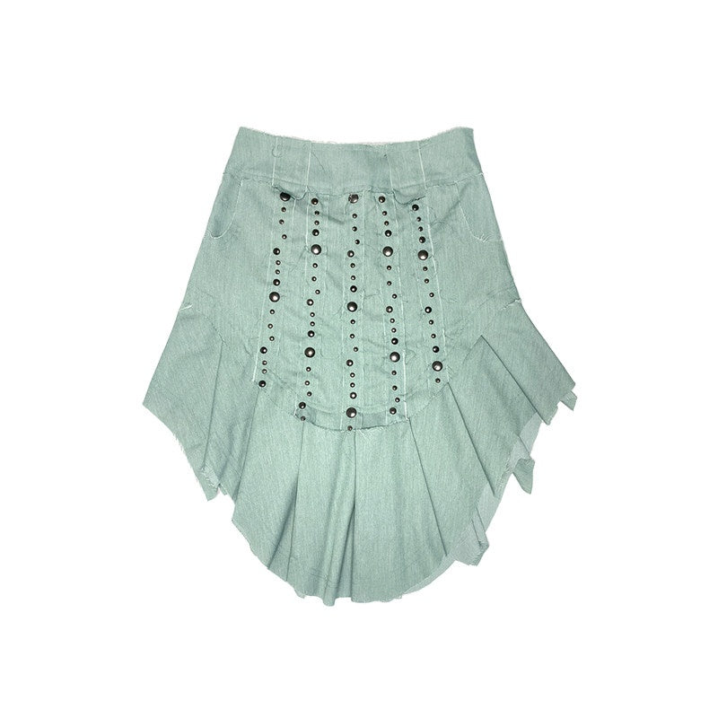 nit_alcove_Beaded_Distressed_Chinese_Mid_Waist_Irregular_Hem_Dark_Green_Zipper_Midi_Skirts_MISSTT