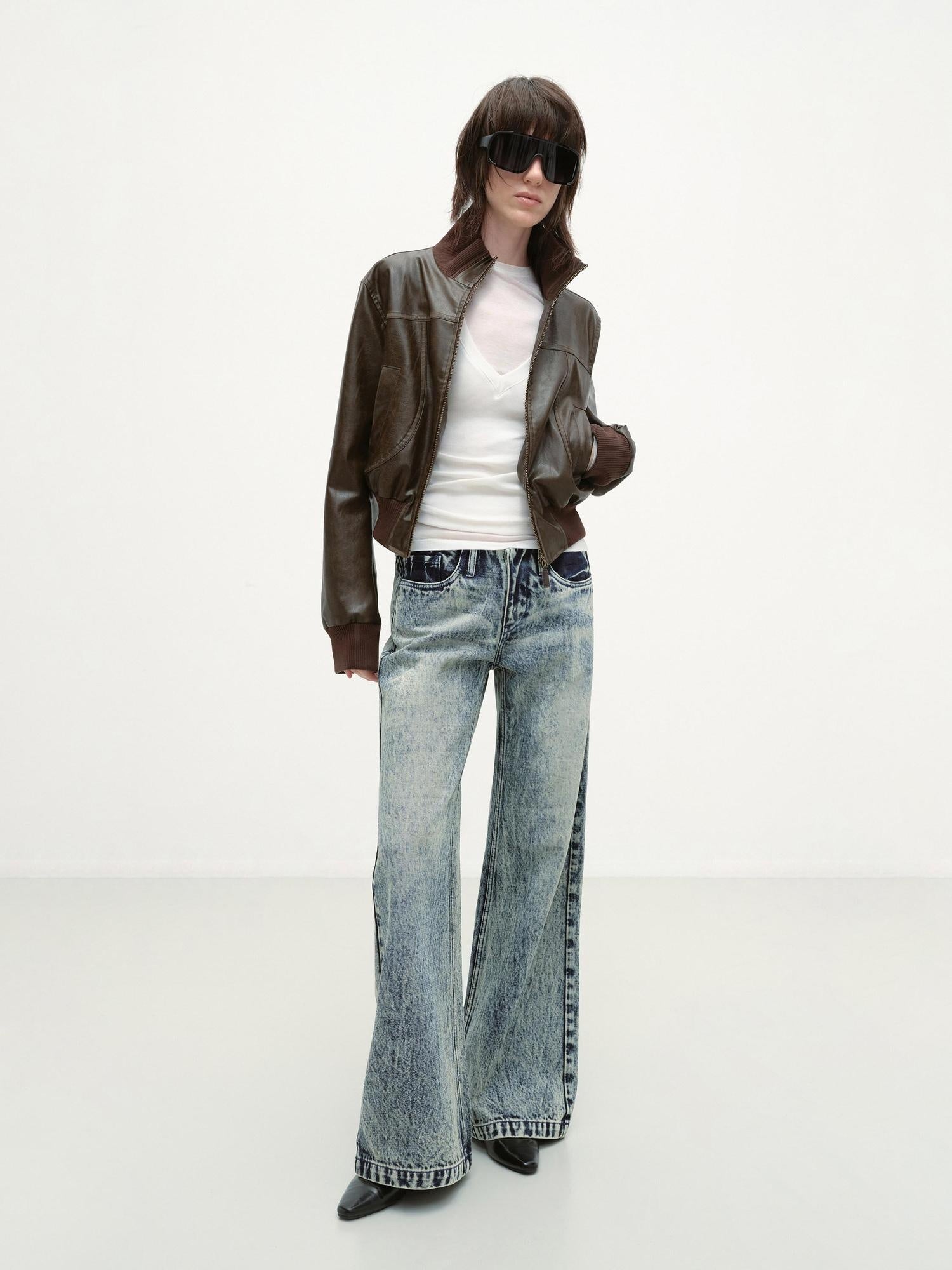 RUN TO THE FUTURE Vintage Washed Distressed Low Rise Durable Snow Blue Denim Women Straight Jeans