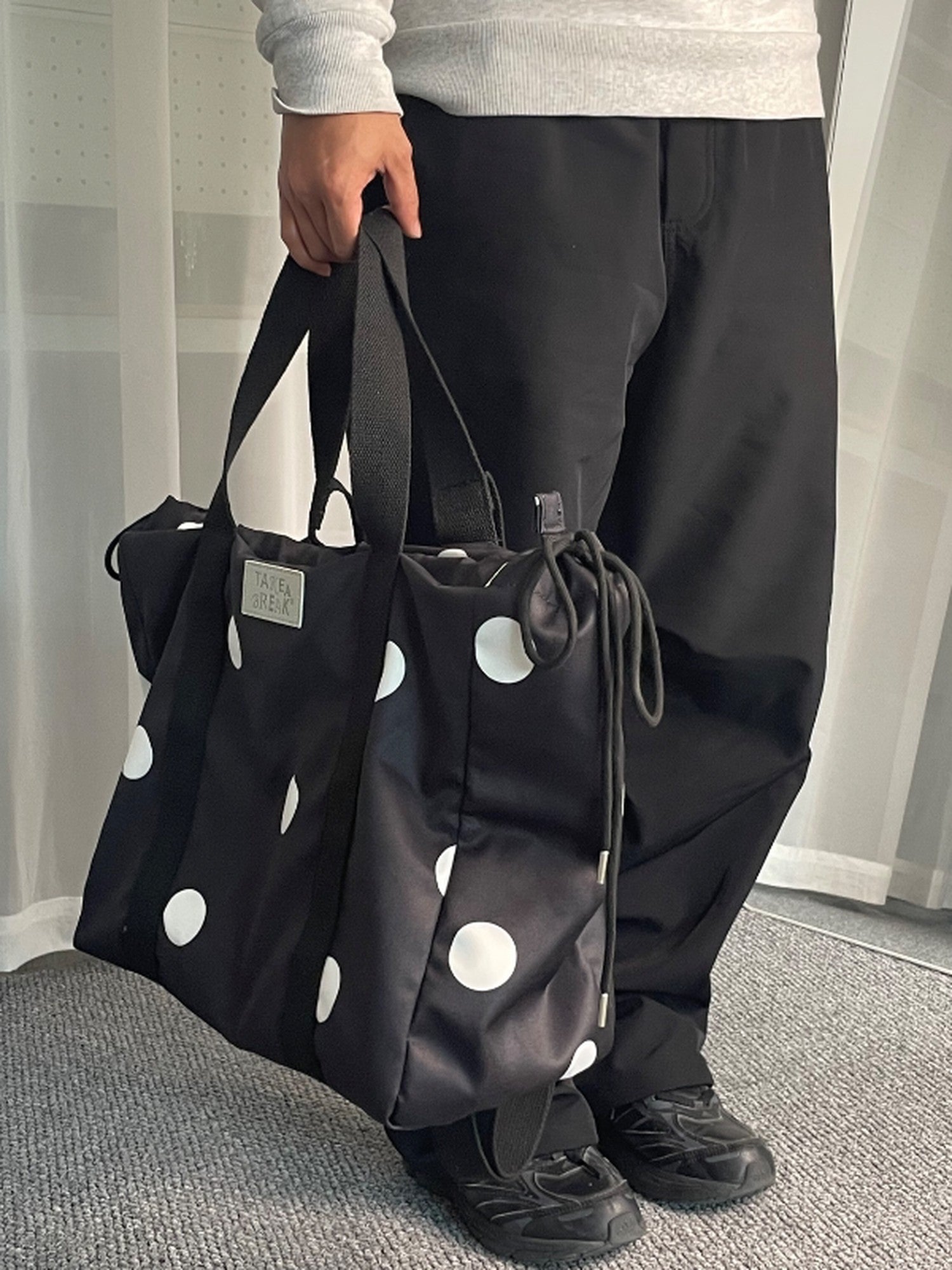 takeabreak Black White Polka Dot 26L Multi Carry Dual Zipper Tote Women&