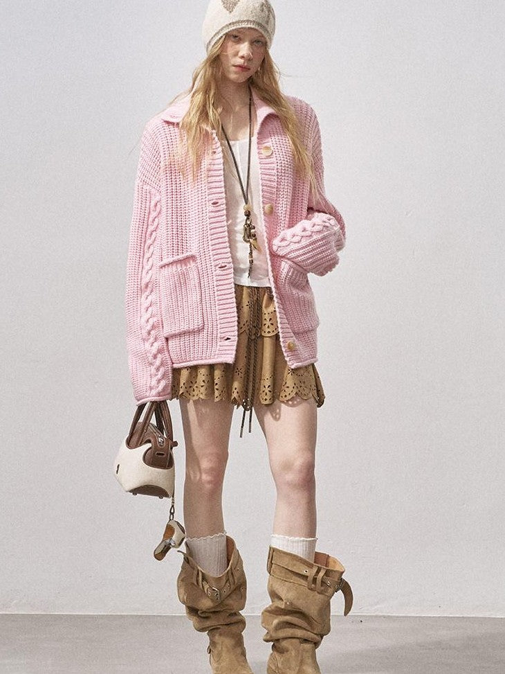 DIDDI MODA Sakura Pink Chunky Cable Knit Women&
