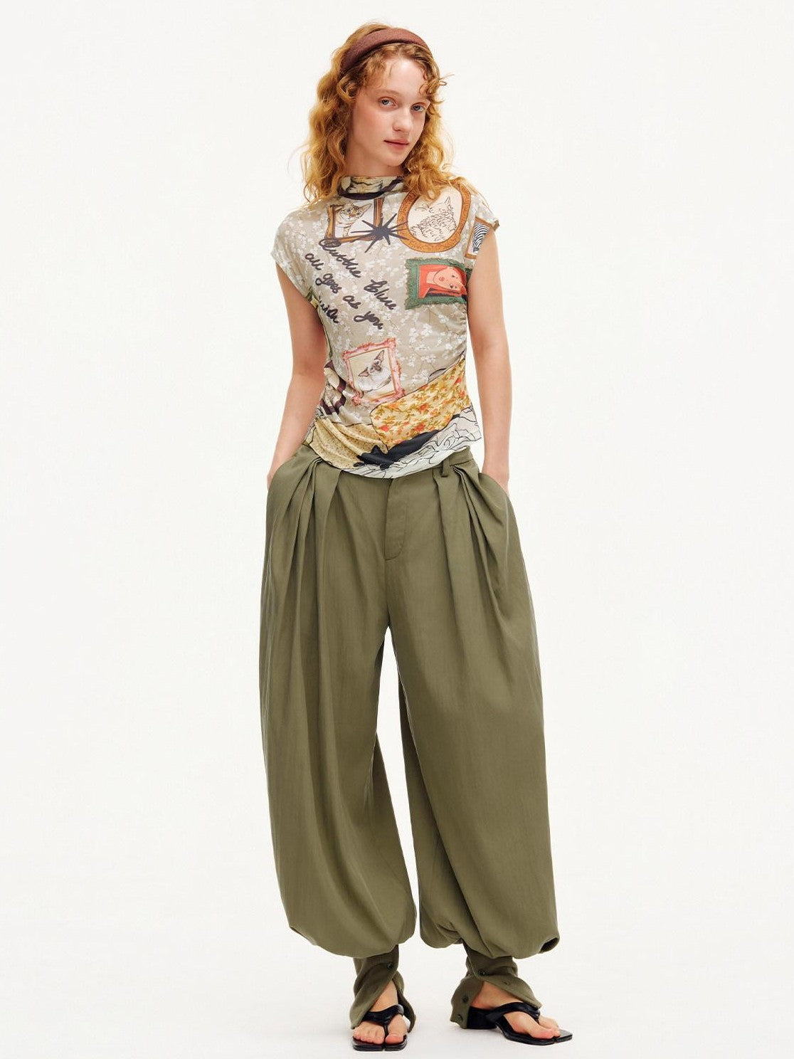 OuttheBlue Moss Green Solid Drapey Elastic Cuffed Women&
