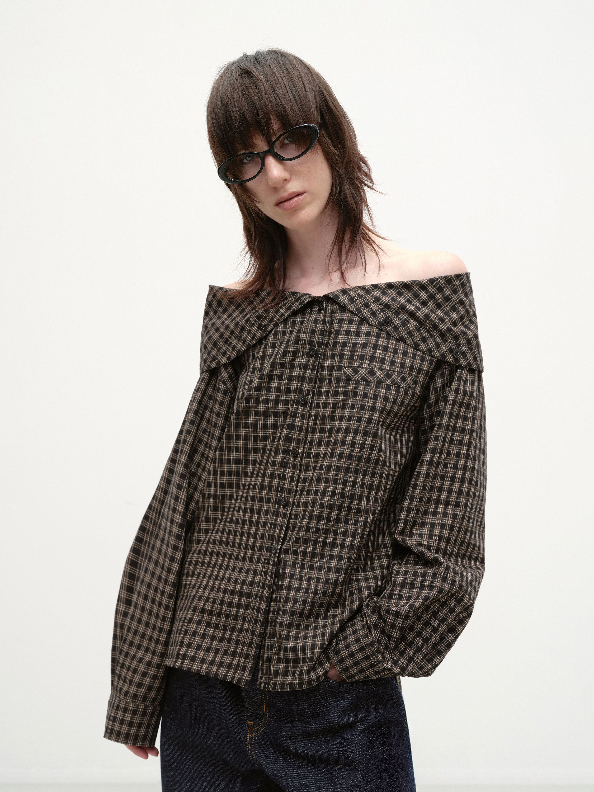 RUN_TO_THE_FUTURE_Original_Design_Breathable_Cotton_Loose_Fit_Plaid_Bardot_Womens_Blouses_MISSTT