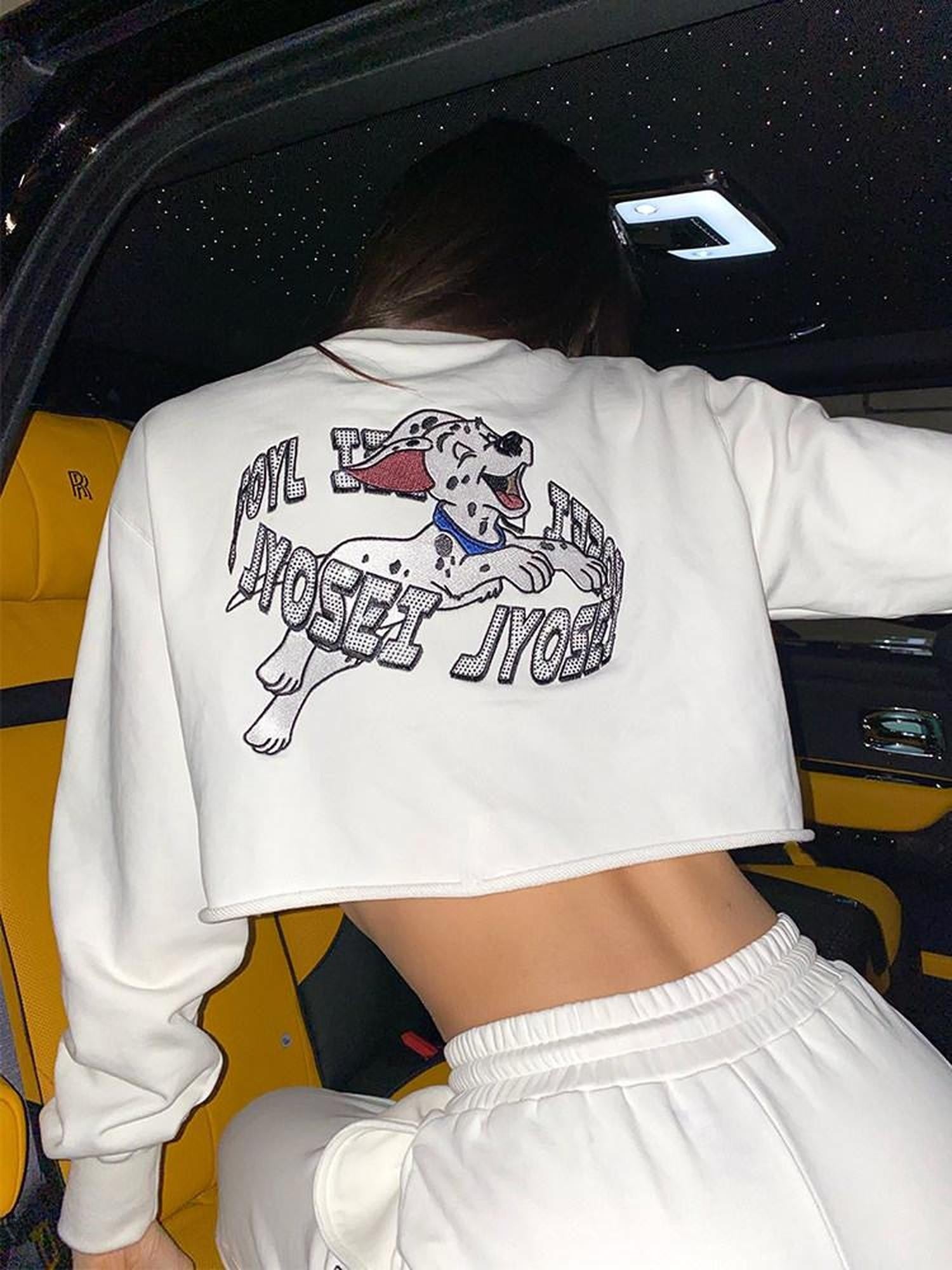 JYOSEI Cartoon Print Ruched Sleeve Original Character Street Style Women&