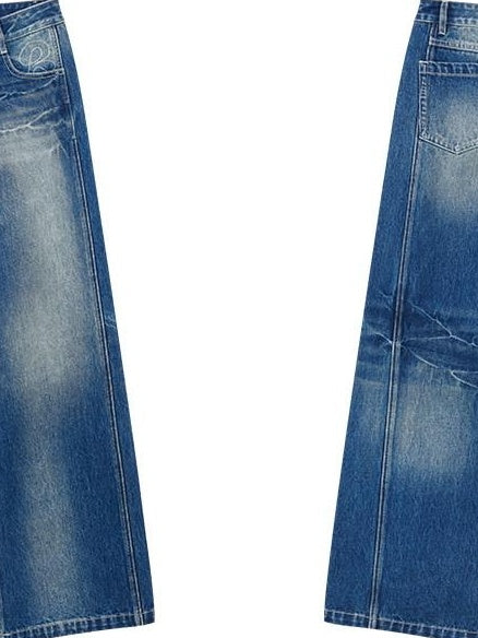 RUN TO THE FUTURE Vintage Blue Washed Mid Rise Cotton Zipper Women No Stretch Straight Jeans
