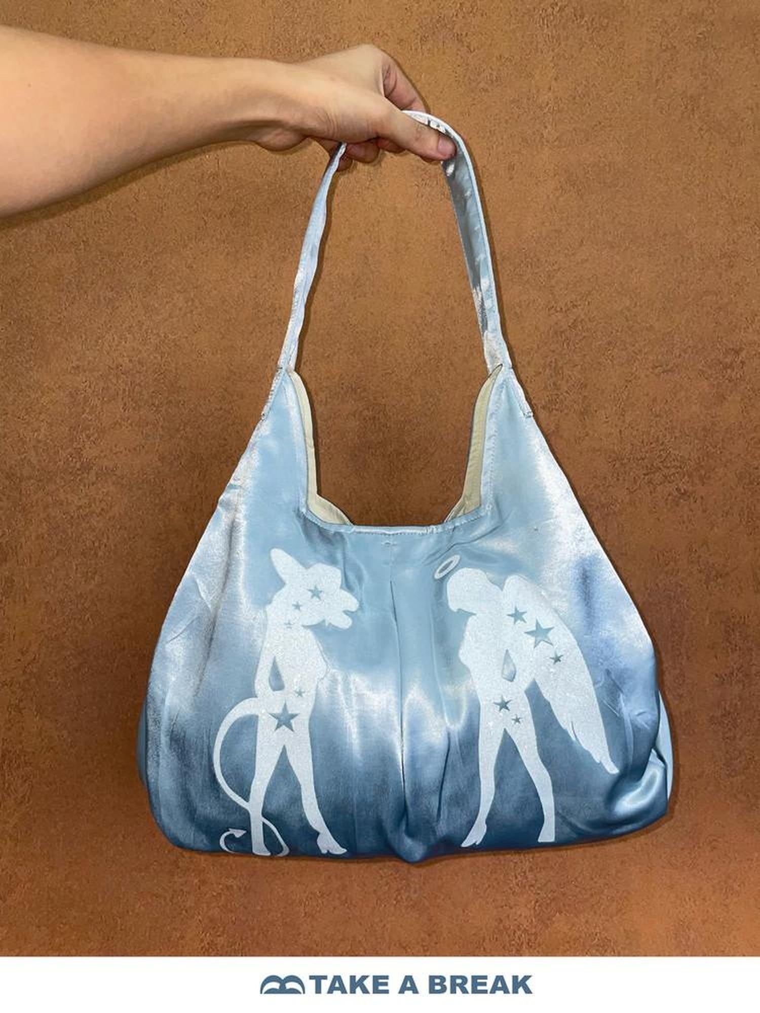 takeabreak Light Blue Silky Satin Tote Print Women&