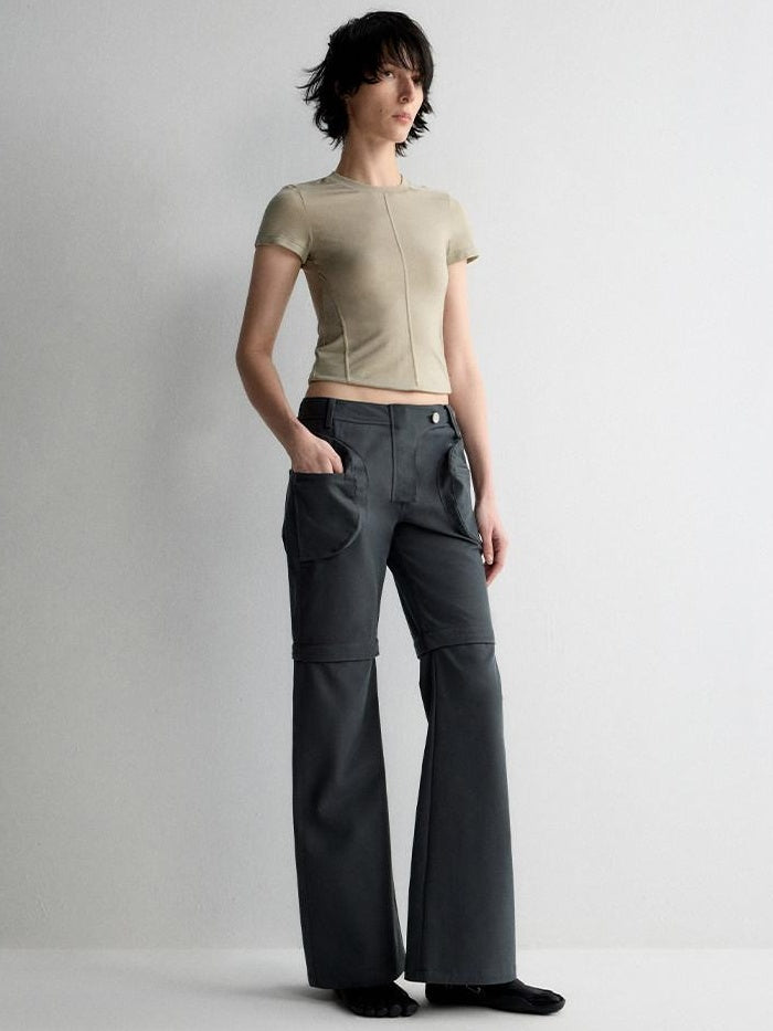 RUN TO THE FUTURE Recycled Fiber Original Micro Flare Low Waist Zip Fly Women Pocketed Chinos