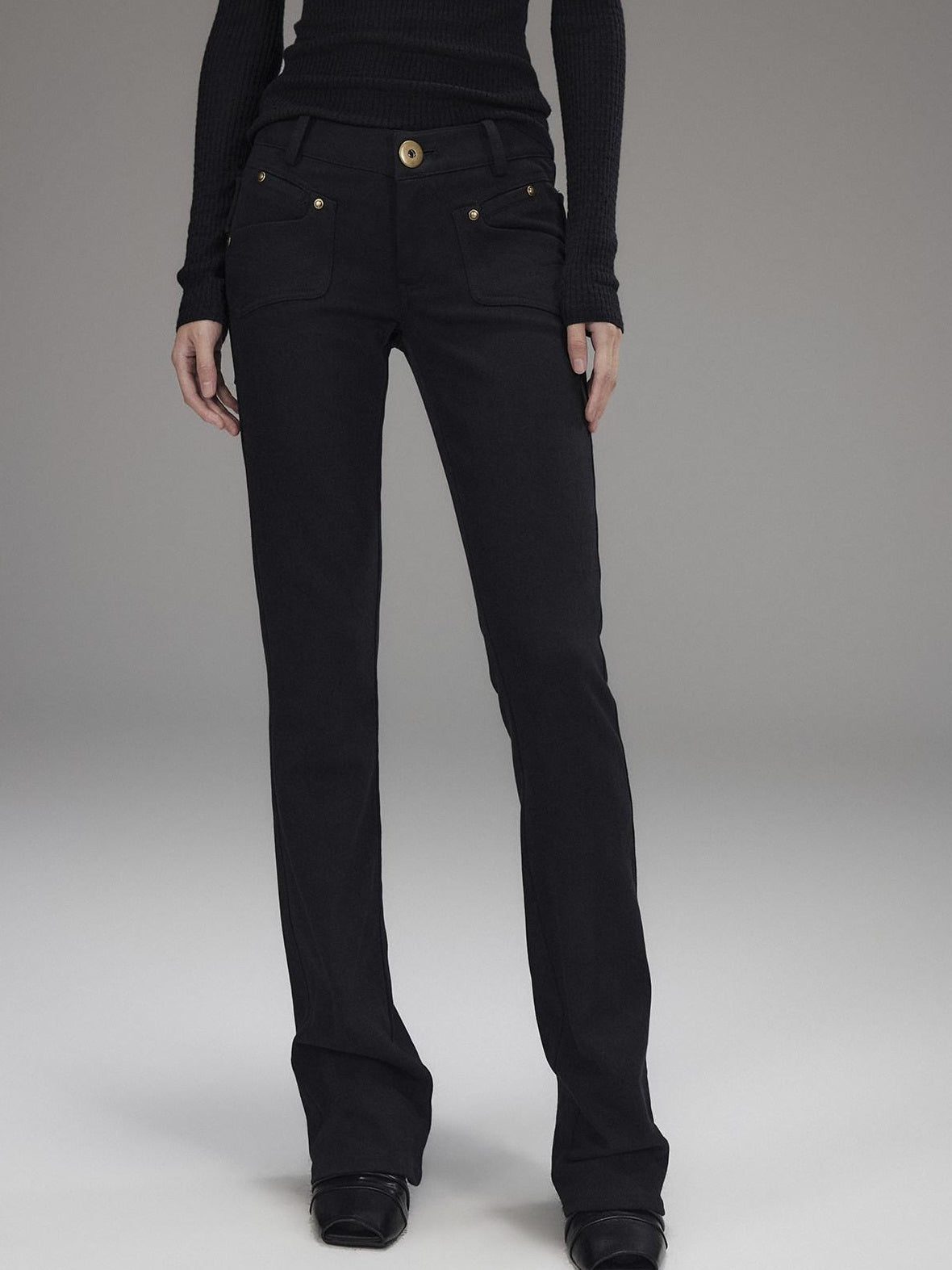 Low pixel Washed Black Low Rise Microstretch Street Tight Women Cotton Zip Straight Pants