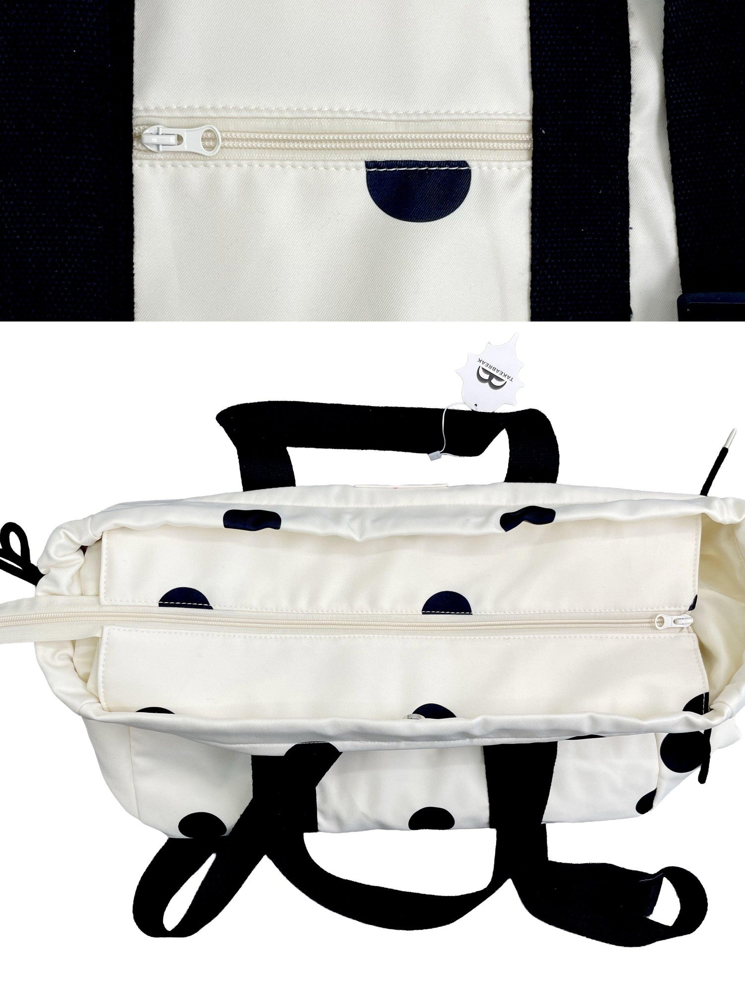 takeabreak Black White Polka Dot 26L Multi Carry Dual Zipper Tote Women&