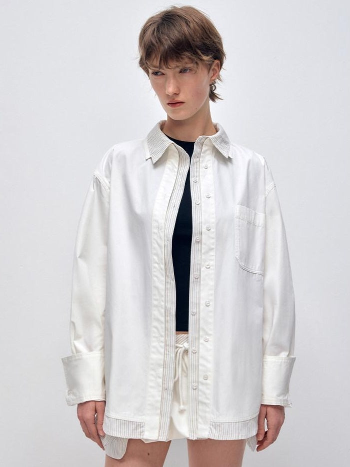 RUN TO THE FUTURE Breathable Cotton Original Loose Patchwork Women Polo Long Sleeve Striped Shirts