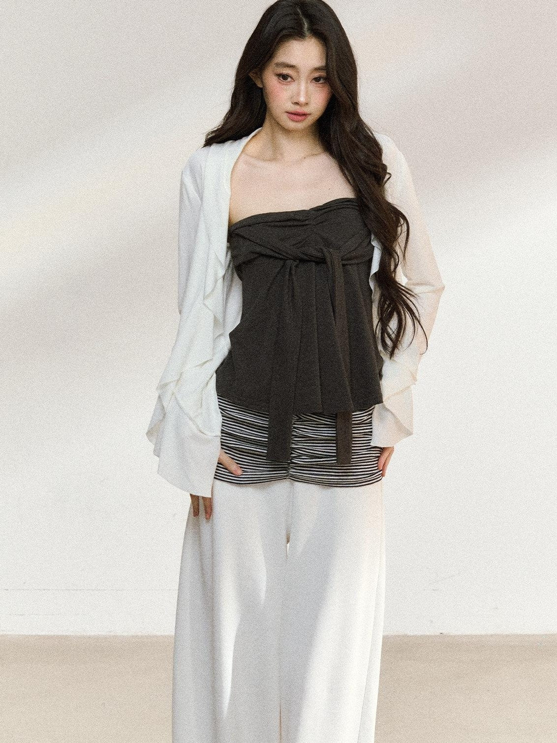 7Shiftin Recycled Fiber Stripe Patchwork Natural Waist Loose Women Wide Leg Pants