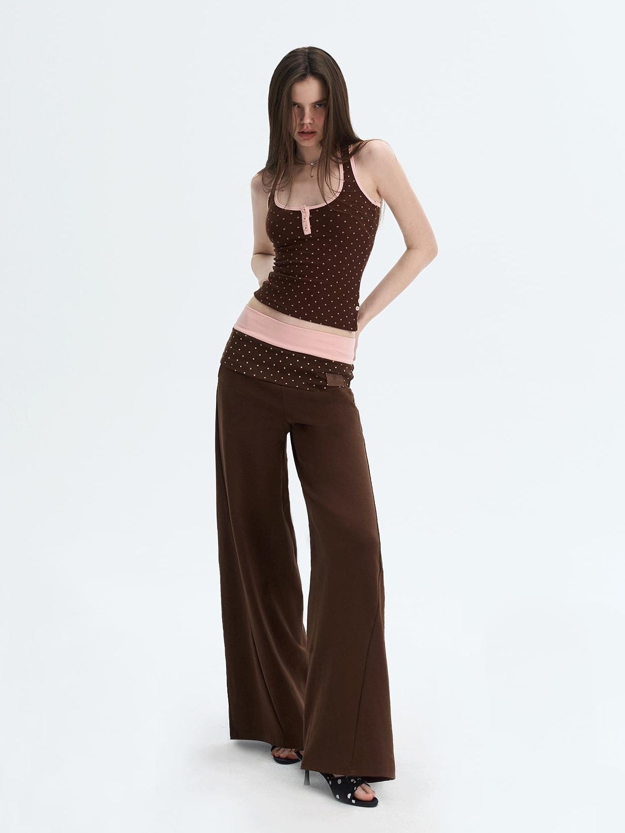 The NeverMore Polka Dot Patchwork Three Piece Long Sleeve Women Long Pants Top & Pants Sets
