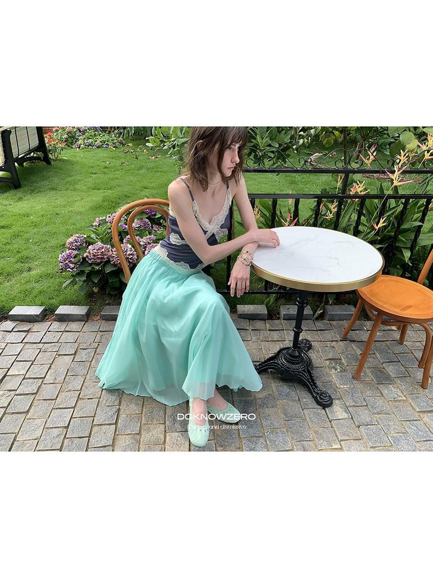 DKZ OFFICIAL Mint Green Tulle A Line Drapey Elastic Waist Women&