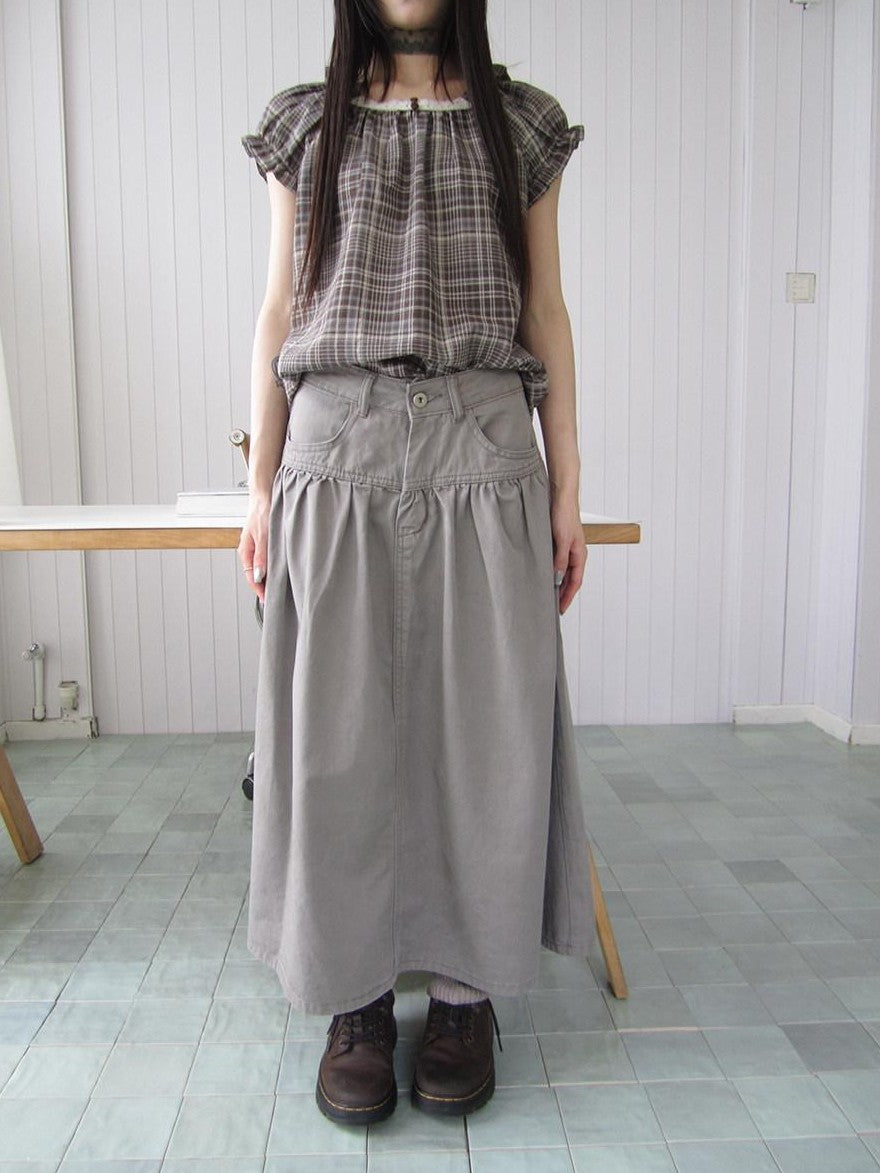 ang project Vintage Distressed Pleated High Waist A Line Women&