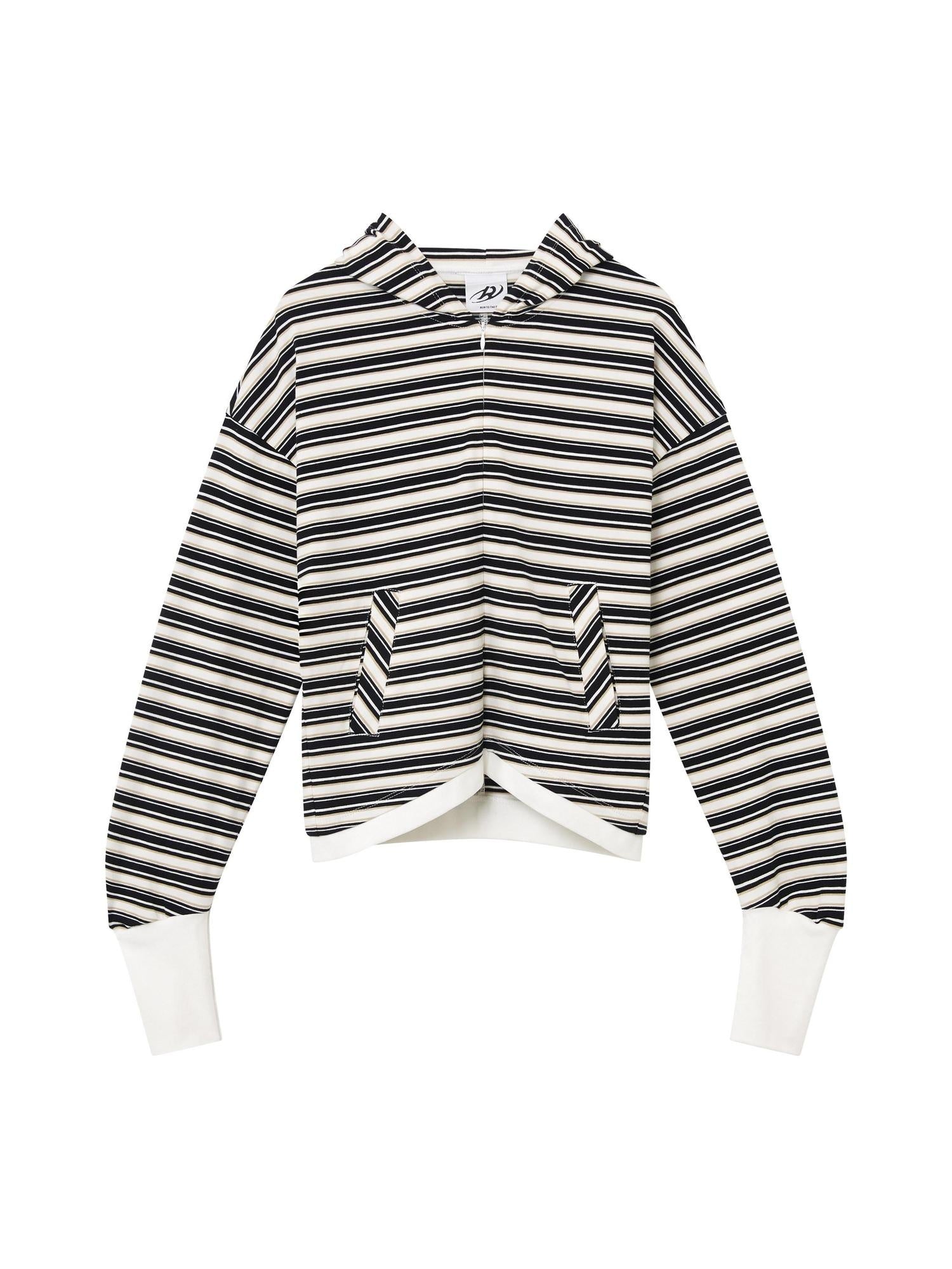 RUN TO THE FUTURE Soft Stretch Cotton Hooded Zip Striped Casual Women Knit Cardigans