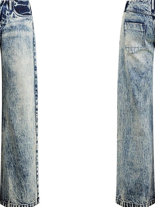 RUN TO THE FUTURE Vintage Washed Distressed Low Rise Durable Snow Blue Denim Women Straight Jeans