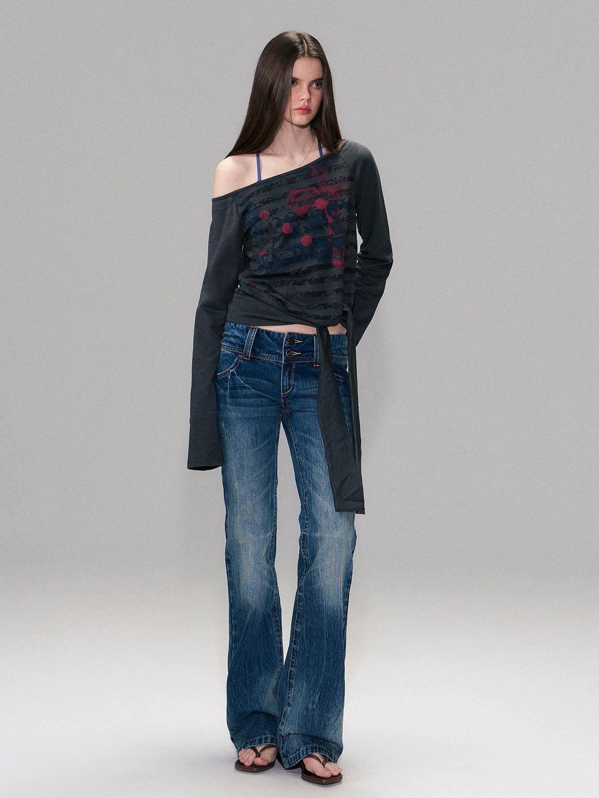 The NeverMore Slight Stretch Low Rise Slim Cotton Casual Women Deep Blue Straight Leg Jeans