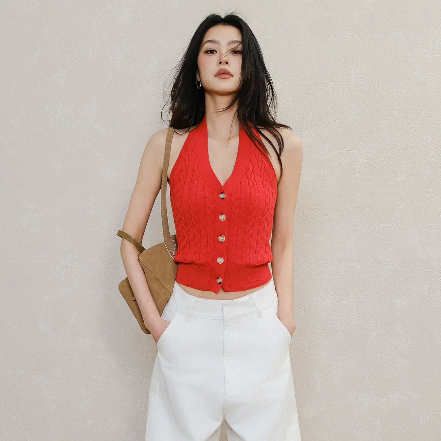 FU_FRESH_UP_Cable_Knit_V-neck_Backless_Slimming_Women&