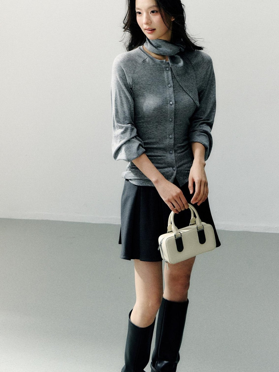 7Shiftin Cinch Waist Cotton Slim Casual Round Neck Three Quarter Sleeve Women Cardigans