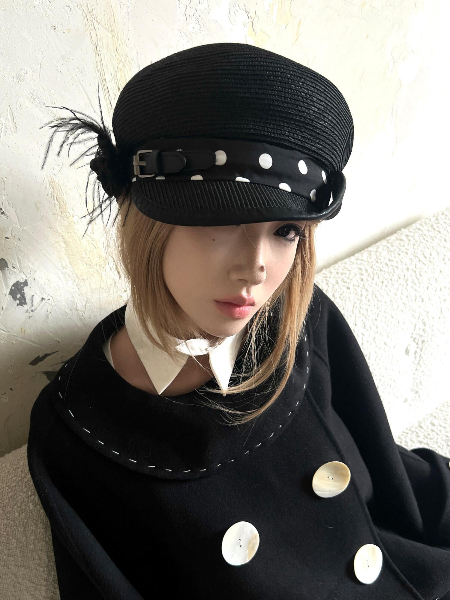 nit alcove Recycled Fiber Casual Straw Polka Dot Adjustable Unisex Black Hats