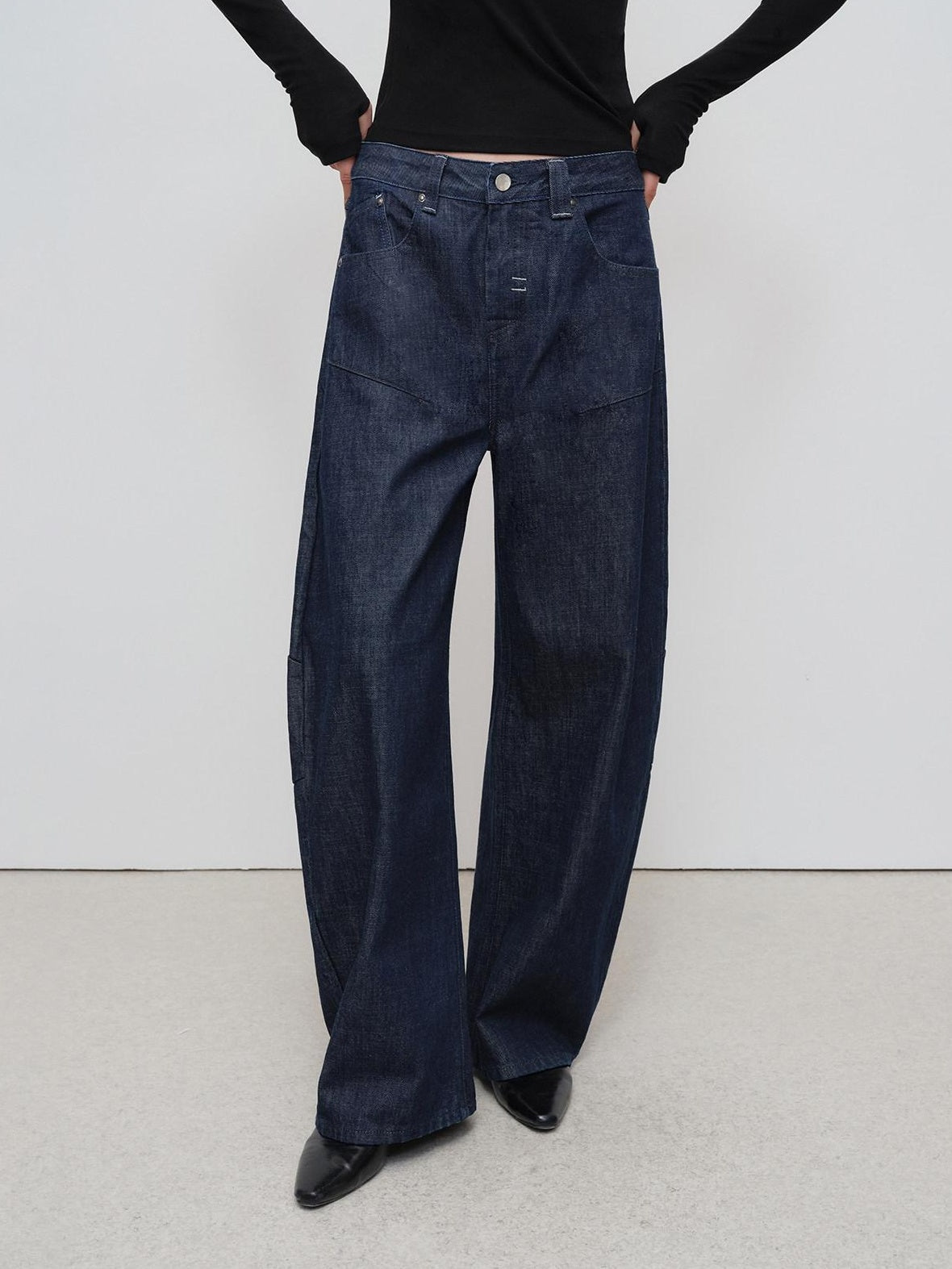 RUN TO THE FUTURE Breathable Cotton Pleated Loose Wide Leg Low Rise Women Raw Denim Straight Jeans