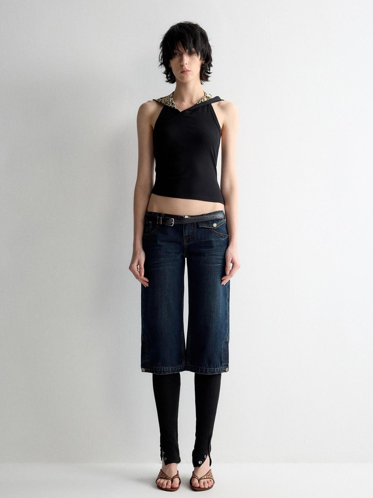 RUN TO THE FUTURE Durable Vintage Deep Blue Casual Low Rise Straight Fit Zipper Denim Shorts